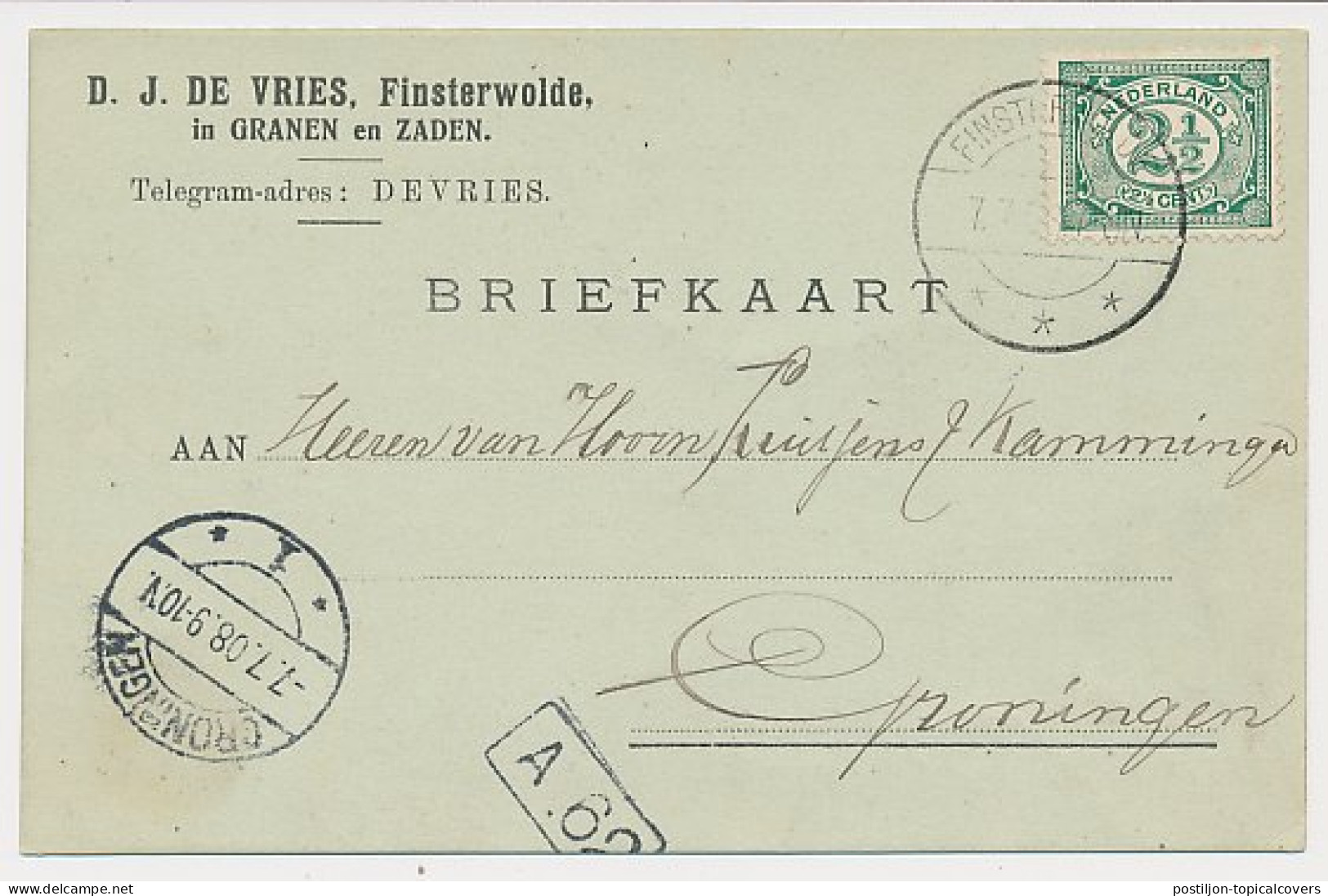 Firma Briefkaart Finsterwolde 1908 - Granen - Zaden - Non Classés