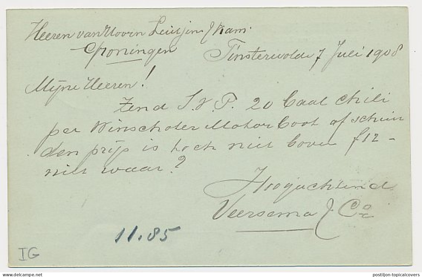 Firma Briefkaart Finsterwolde 1908 - Granen - Zaden - Non Classés