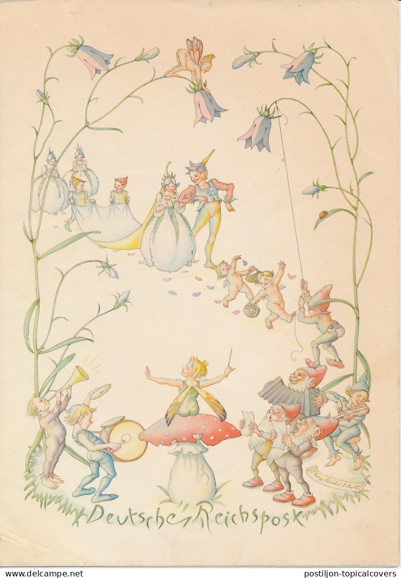 Telegram Germany 1939 - Schmuckblatt Telegramme Gnomes - Elves - Mushroom - Music - Accordion - Violin - Fairy Tales, Popular Stories & Legends