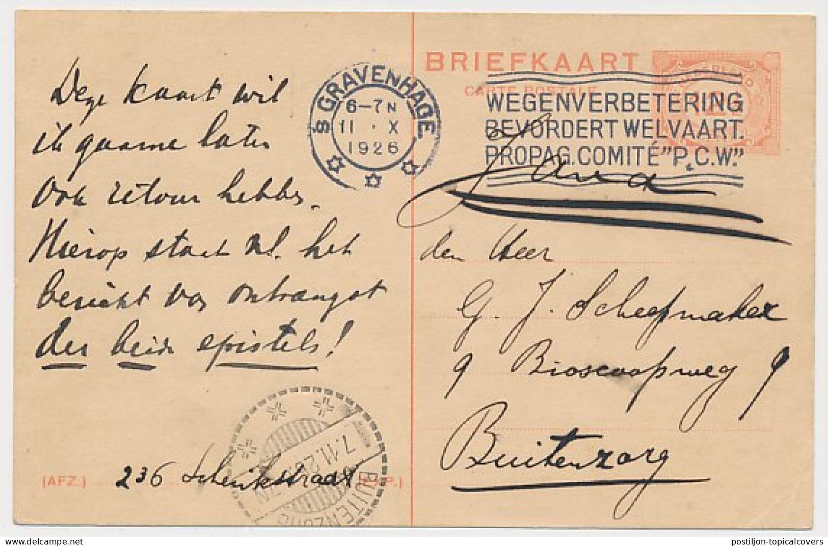Briefkaart G. 206 S Gravenhage - Buitzenzorg Ned. Indie 1926 - Postwaardestukken