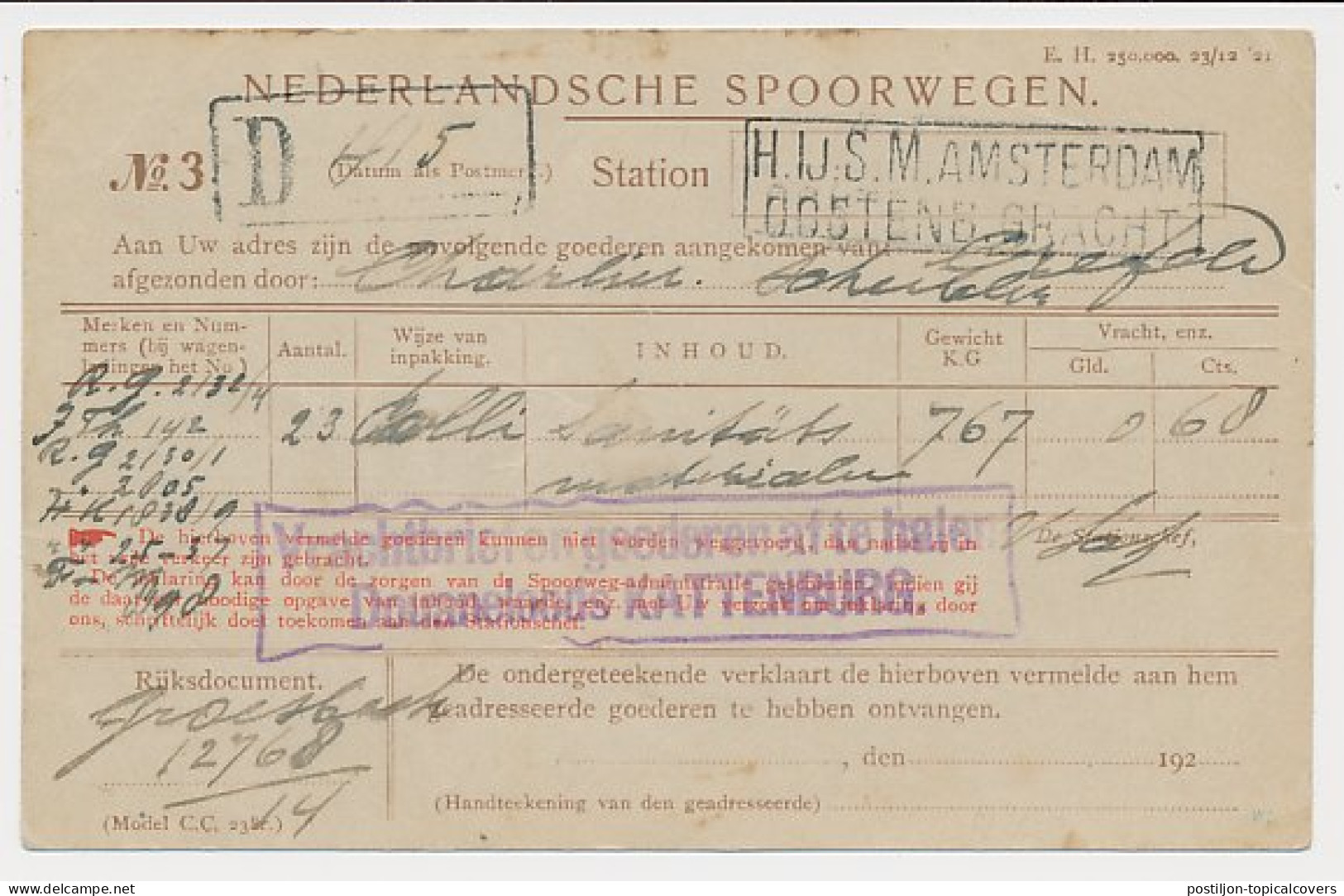 Spoorwegbriefkaart G. PNS191 C - Locaal Te Amsterdam 1922 - Postwaardestukken