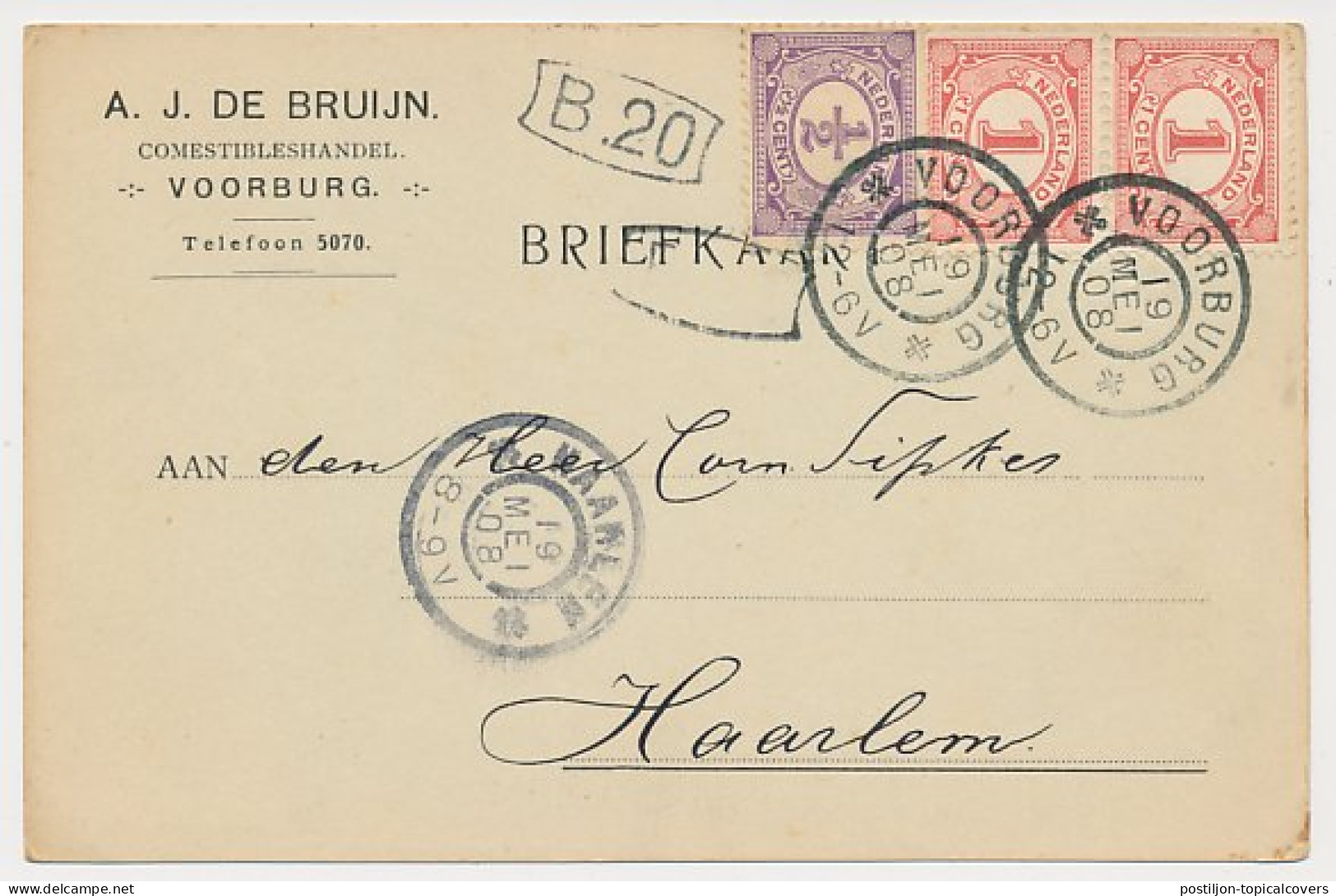 Firma Briefkaart Voorburg 1908 - Comestibleshandel  - Non Classés