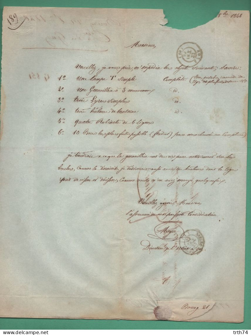 01 Bourg En Bresse Compagnie D' éclairage Par Le Gaz Bath 26 Octobre 1848 - Electricity & Gas