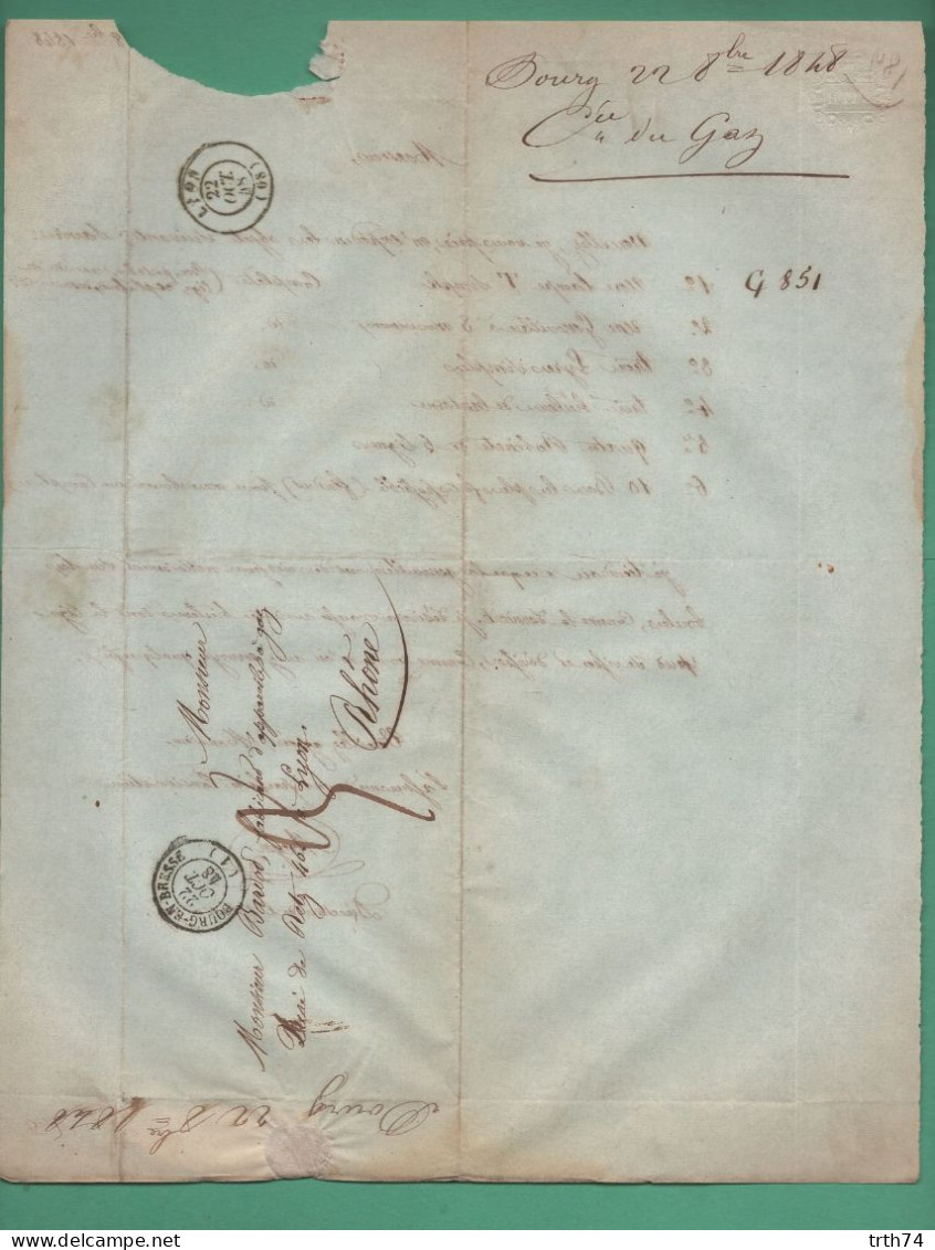 01 Bourg En Bresse Compagnie D' éclairage Par Le Gaz Bath 26 Octobre 1848 - Elektrizität & Gas