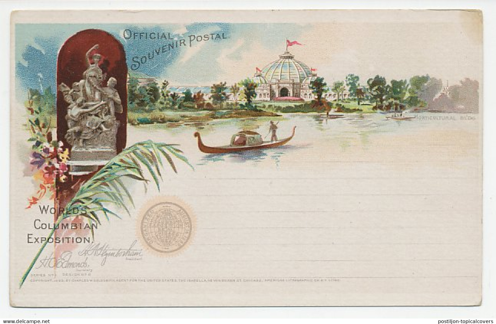 Postal Stationery USA 1893 World S Columbian Exposition - Horticultural Building - Gondola - Ohne Zuordnung
