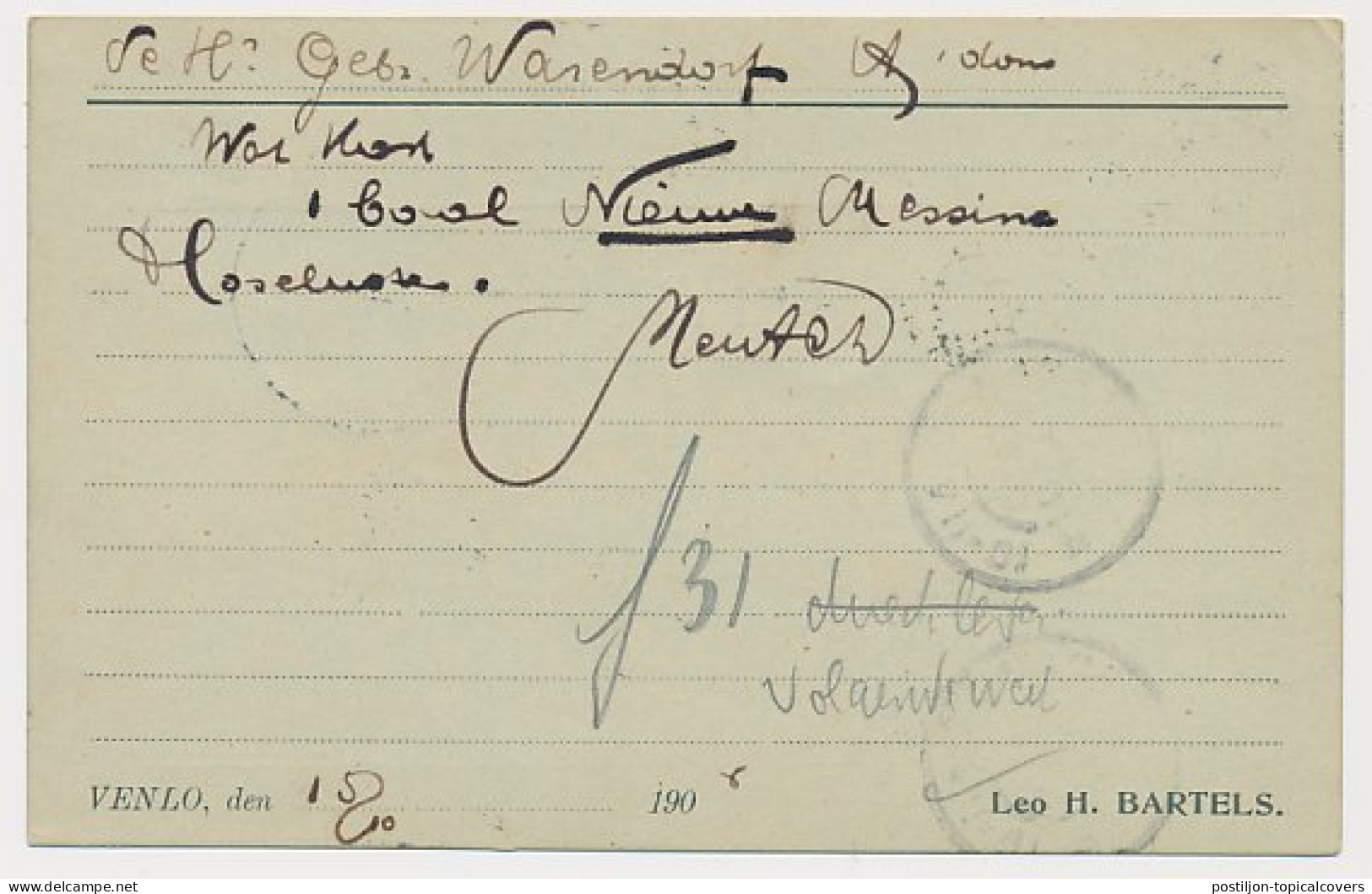 Firma Briefkaart Venlo 1908 - Vis- Kaas- Fruithandel - Non Classés