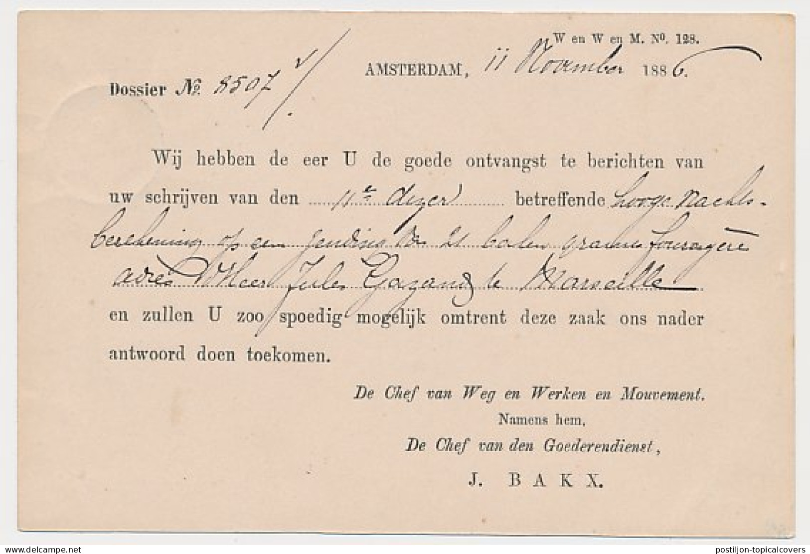 Spoorwegbriefkaart G. HYSM23 A - Amsterdam - Enkhuizen 1886 - Postwaardestukken