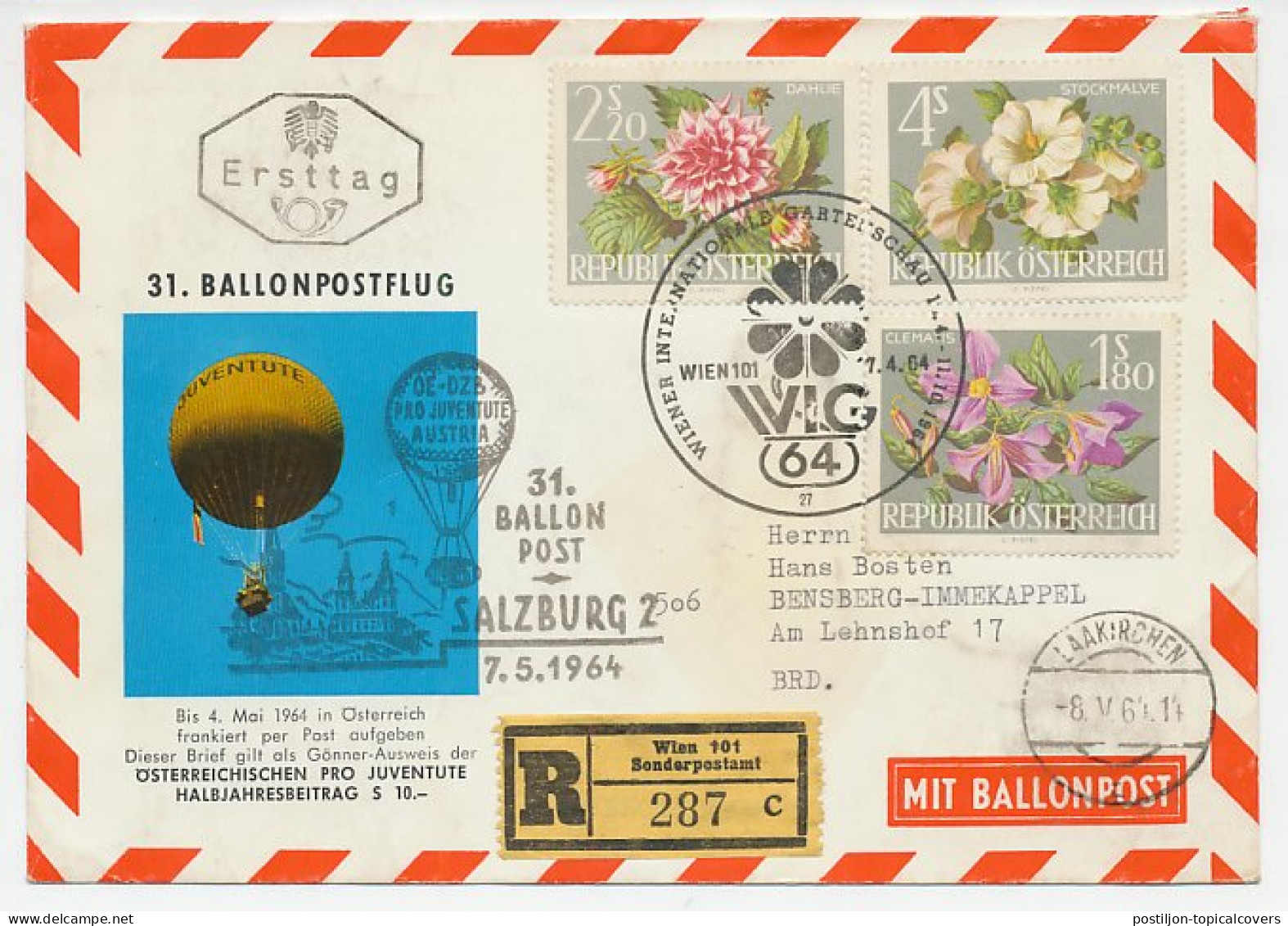 Registered Cover / Postmark Austria 1964 Air Balloon - Garden Show - Airplanes