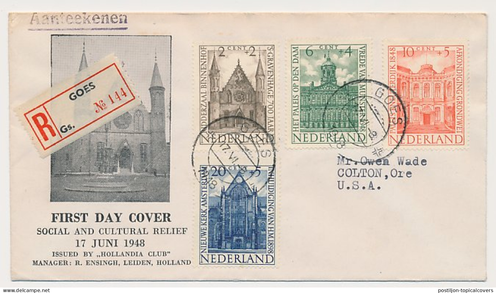FDC / 1e Dag Em. Zomer 1948 - Uitgave Hollandia Club  - Unclassified