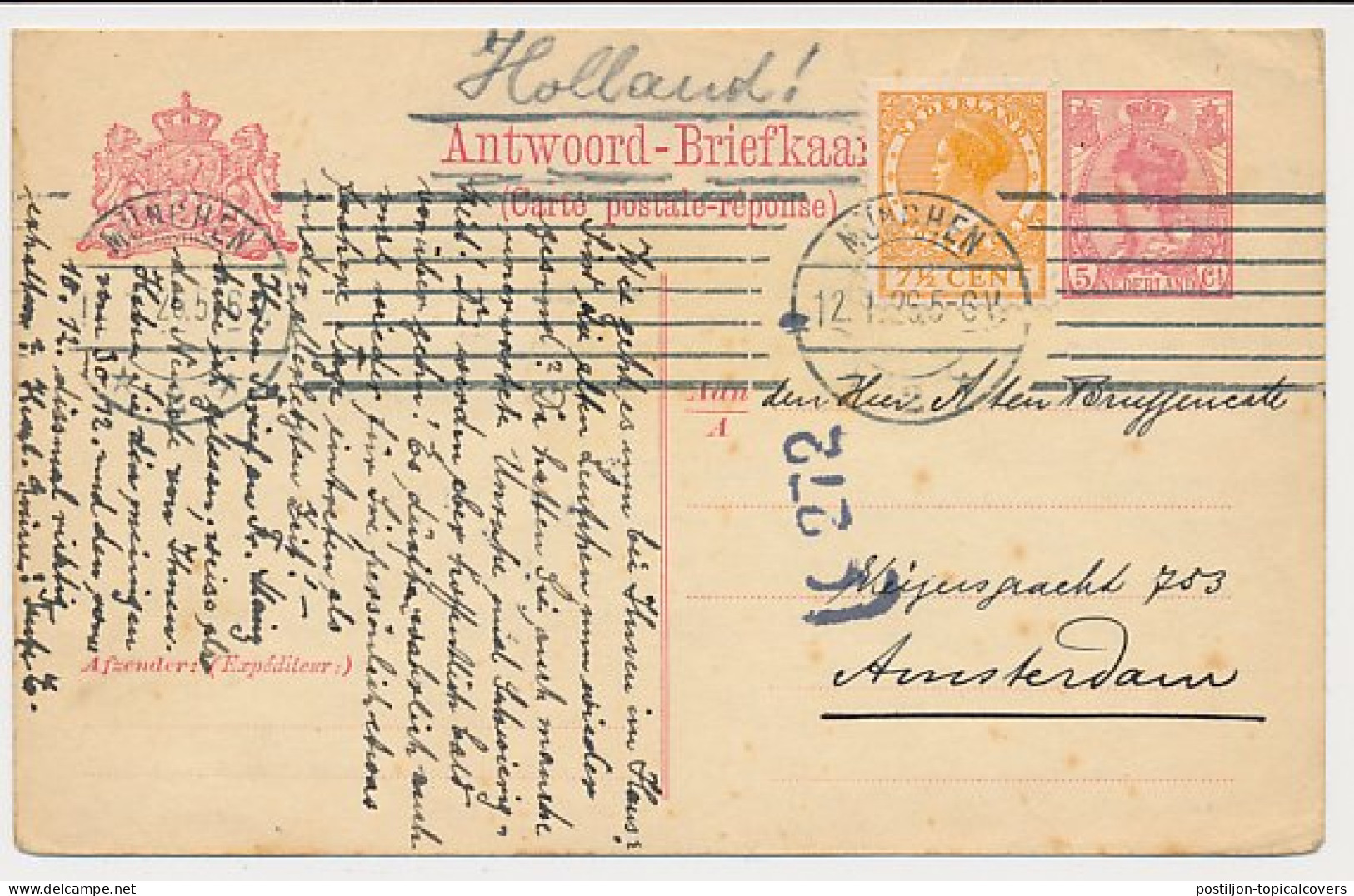 Briefkaart G. 105 A-krt. / Bijfrankering Munchen Duitsland 1926 - Postwaardestukken