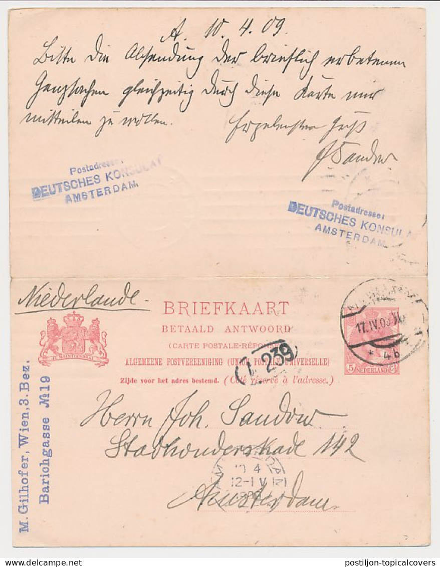 Briefkaart G. 58 A Amsterdam - Oostenrijk 1909 V.v. - Ganzsachen