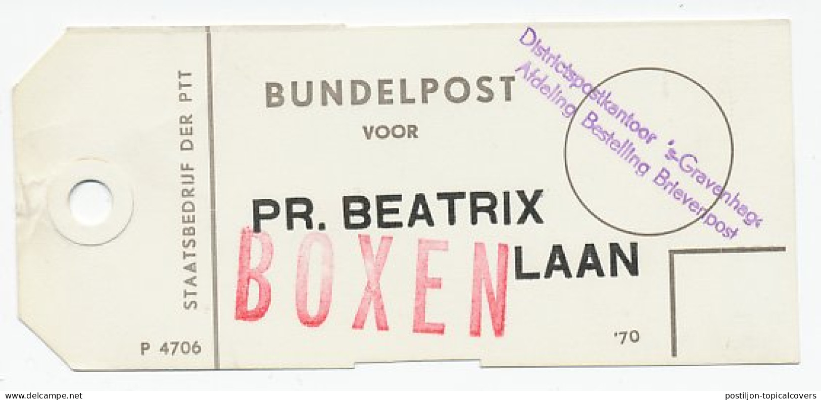Postzaklabel Den Haag - Stempel BOXEN - Ohne Zuordnung