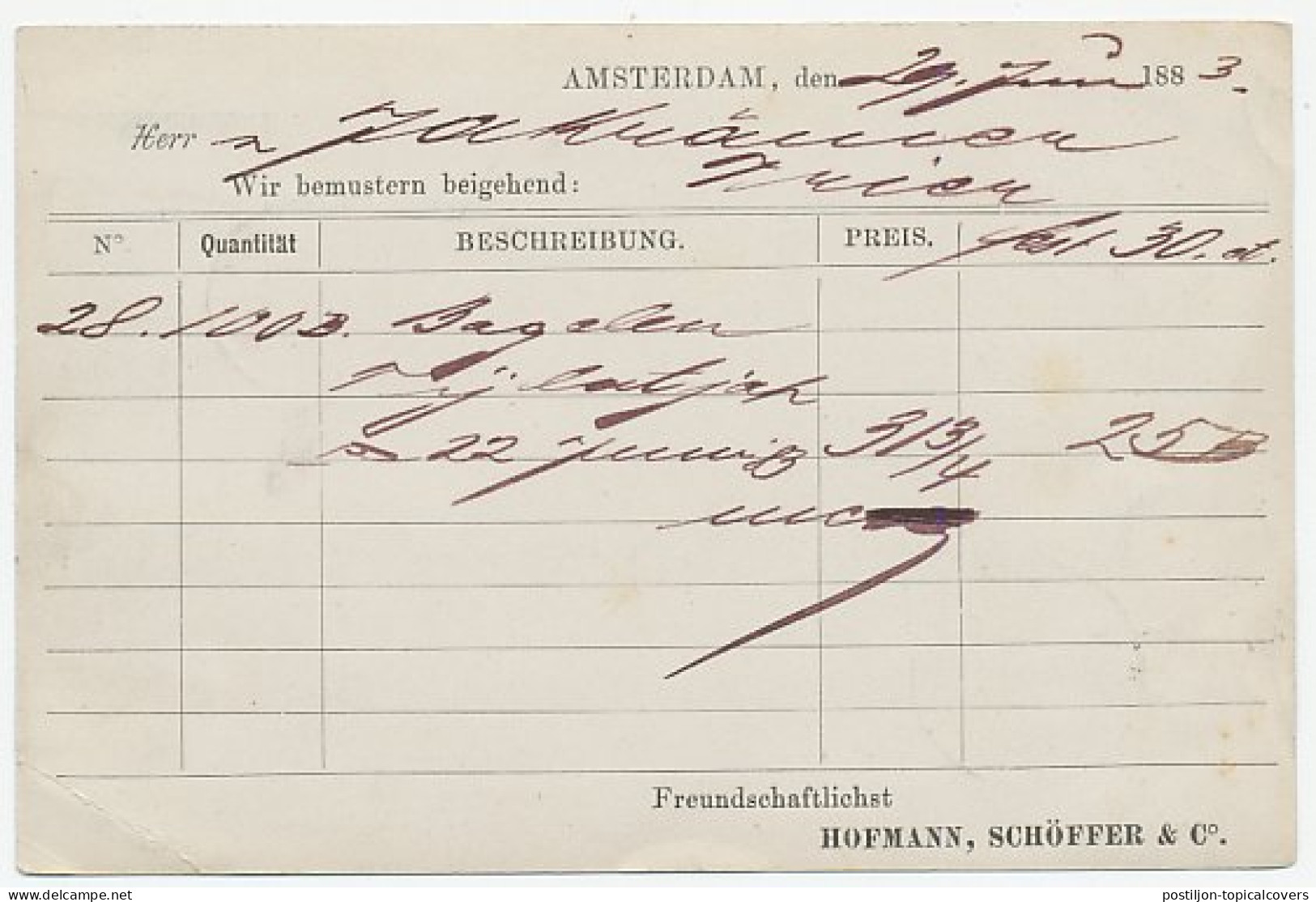 Briefkaart G. 25 Particulier Bedrukt Amsterdam 1883 - Postwaardestukken