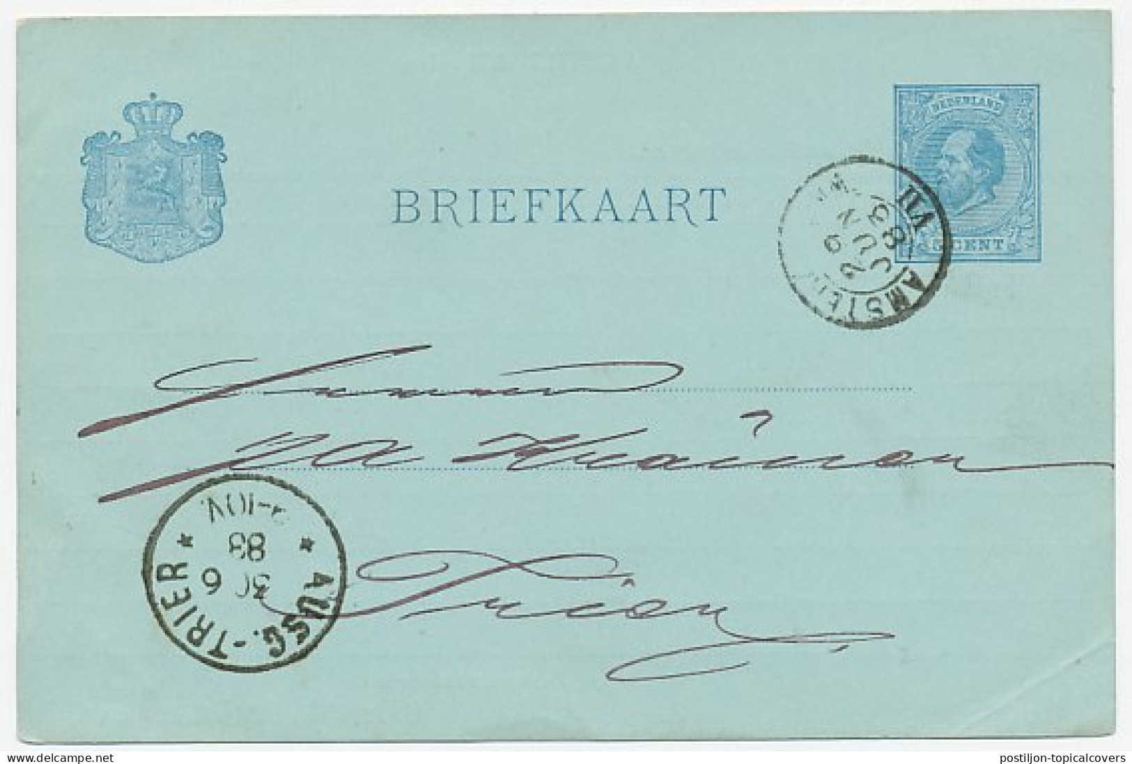 Briefkaart G. 25 Particulier Bedrukt Amsterdam 1883 - Postwaardestukken