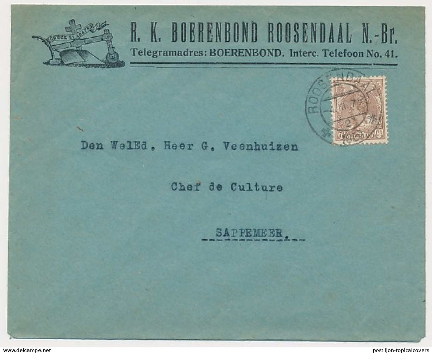 Envelop Roosendaal 1920 - R.K. Boerenbond - Non Classés