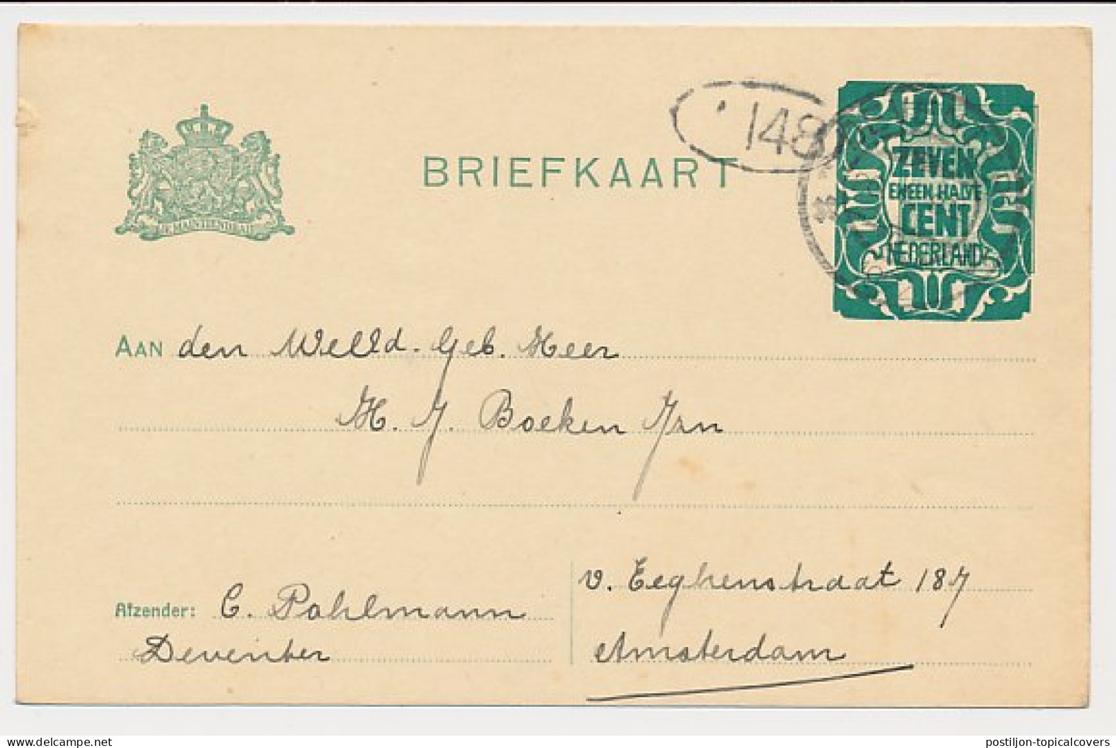 Briefkaart G. 169 II Deventer - Amsterdam 1922 - Postwaardestukken