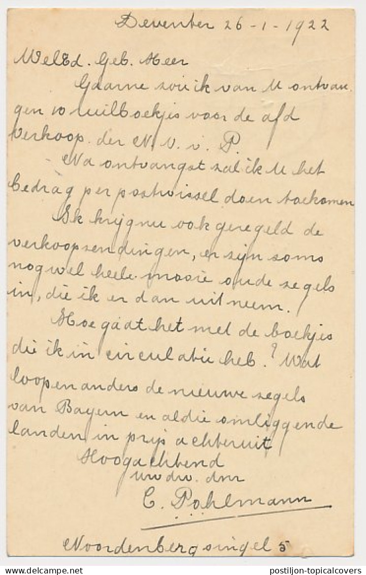 Briefkaart G. 169 II Deventer - Amsterdam 1922 - Ganzsachen