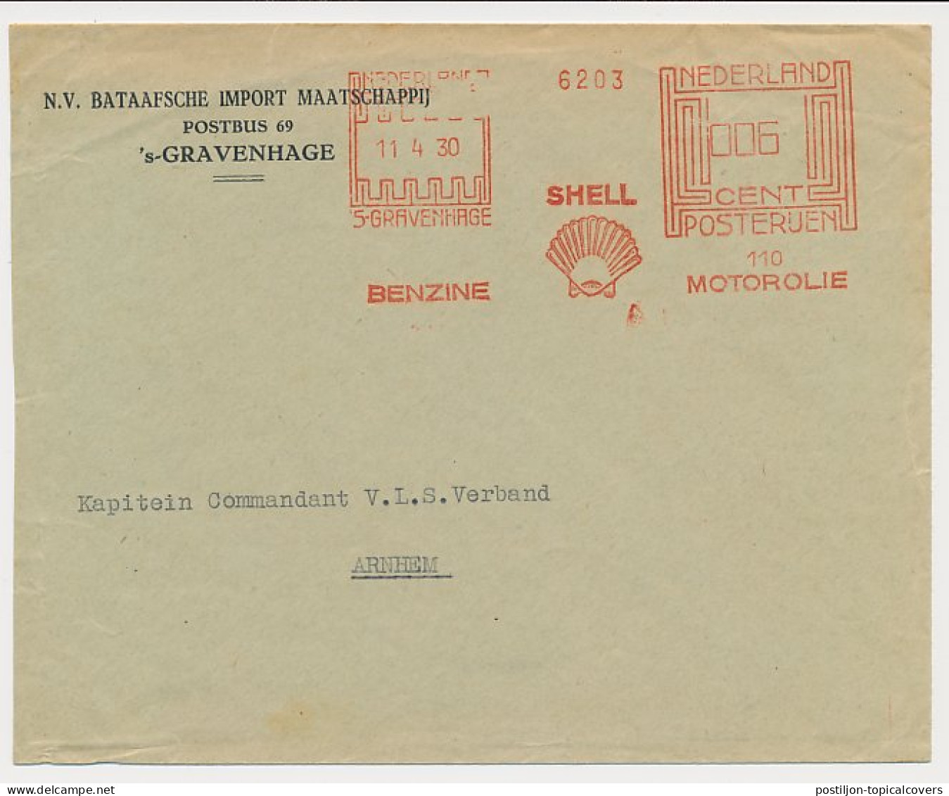 Meter Cover Netherlands 1930 Shell - Petrol - Motor Oil - Autres & Non Classés