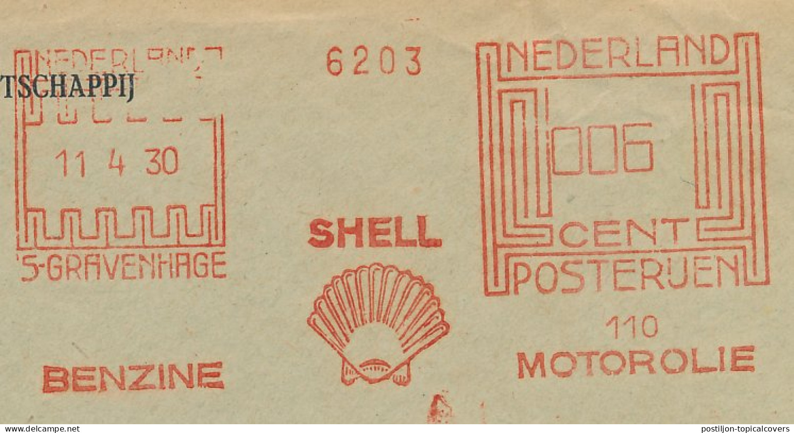 Meter Cover Netherlands 1930 Shell - Petrol - Motor Oil - Otros & Sin Clasificación