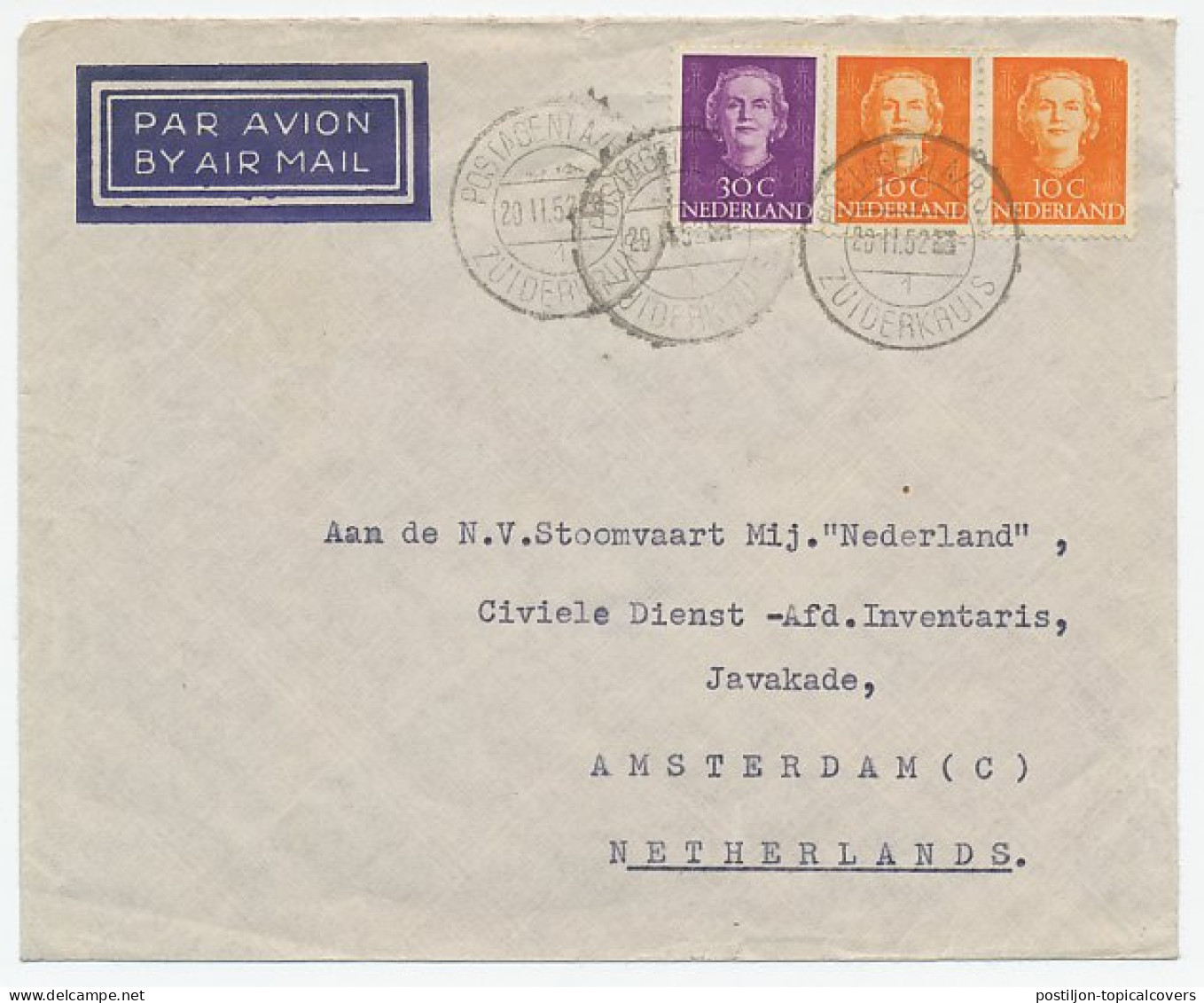 Postagent SS Zuiderkruis (1) 1952 : Naar Amsterdam - Non Classés