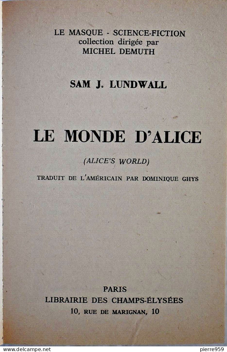 Le Monde D'Alice - Sam Lundwall - Le Masque SF