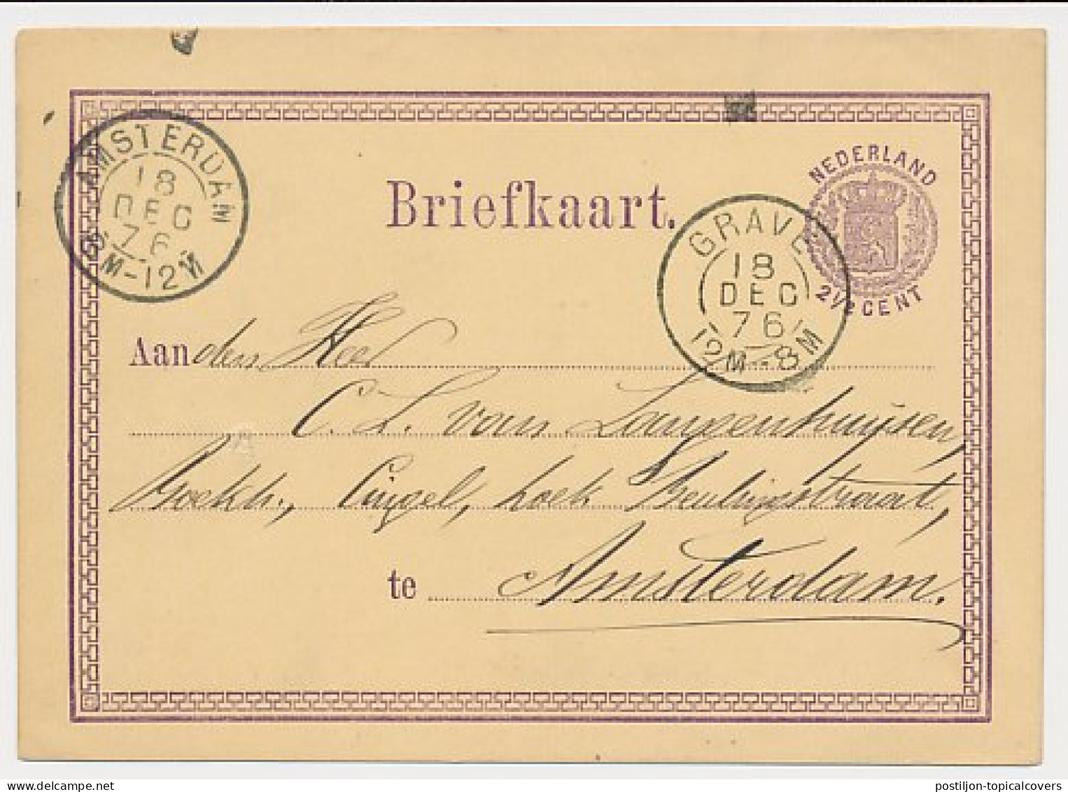 Briefkaart G. 7 Grave - Amsterdam 1876 - Postwaardestukken