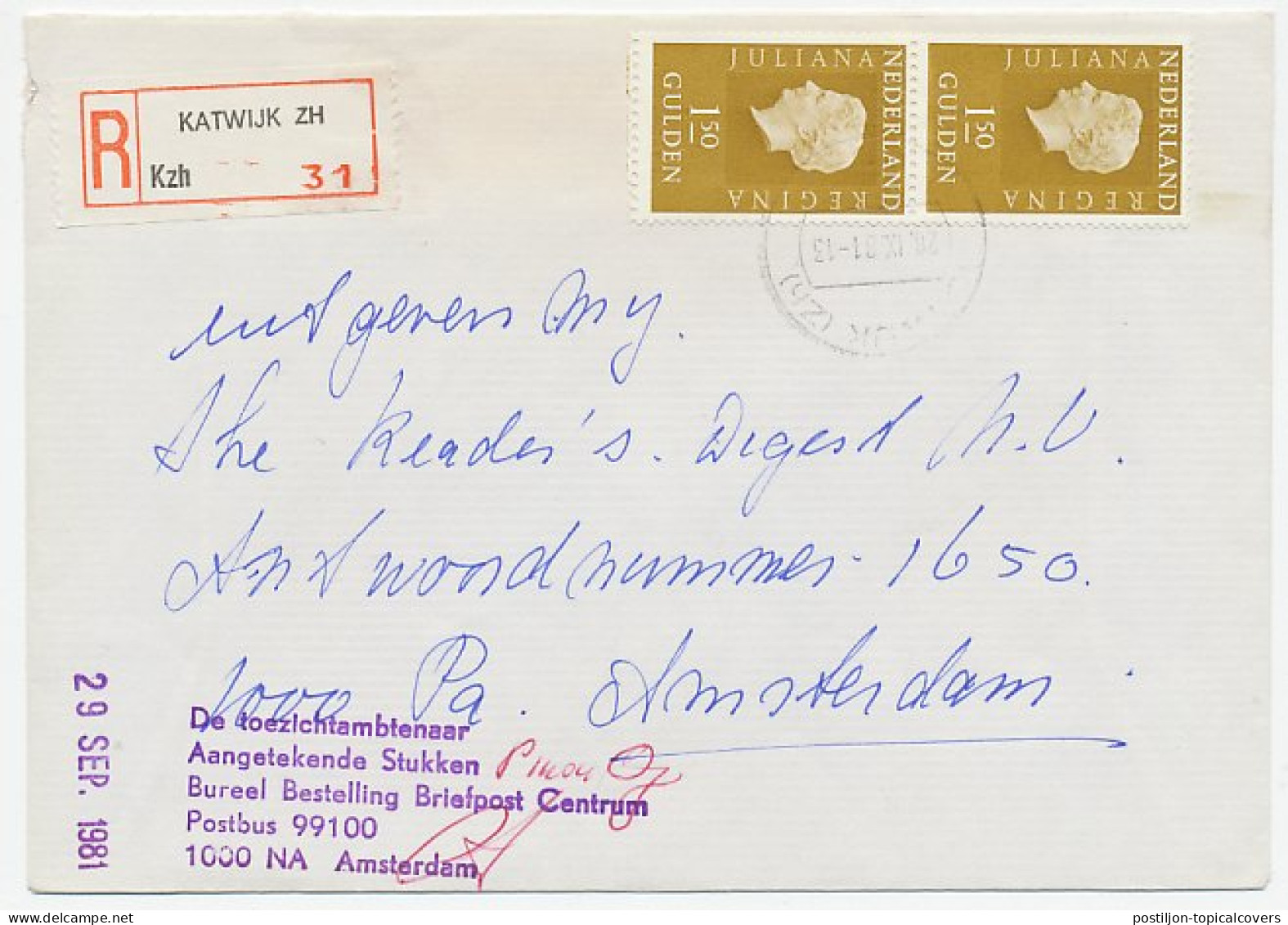 Em. Juliana Aangetekend Katwijk 1981 Antw.nr. Controlestempel - Unclassified