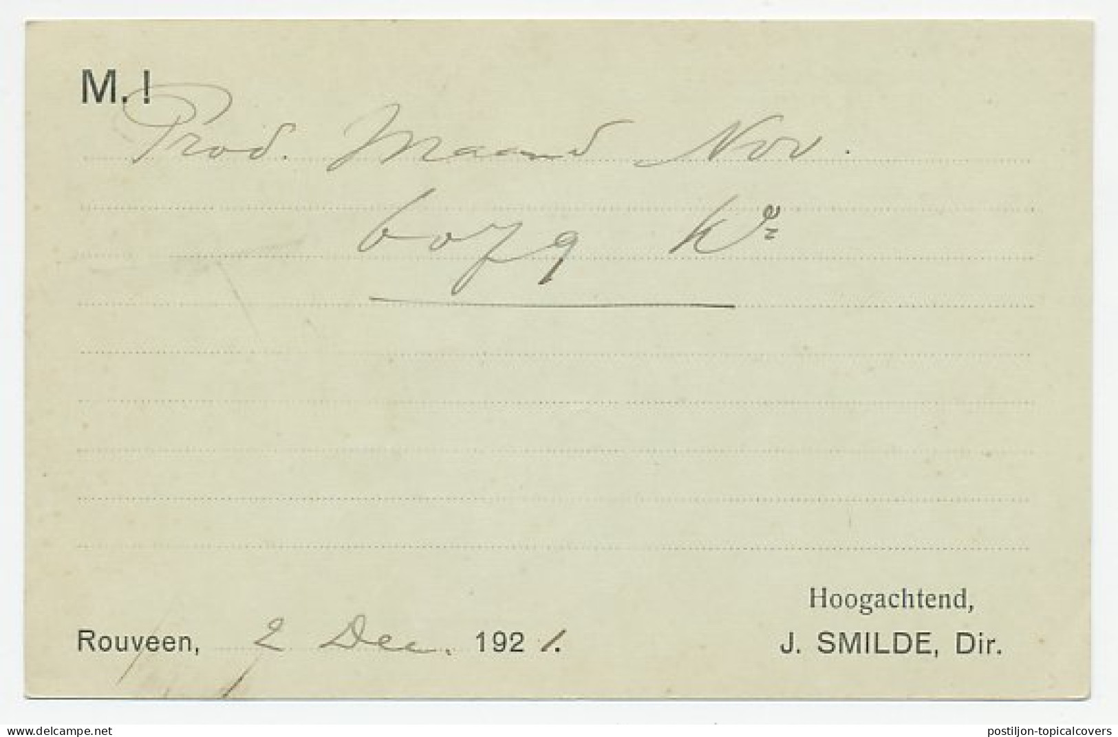 Firma Briefkaart Rouveen 1921 - Stoomzuivelfabriek - Zonder Classificatie