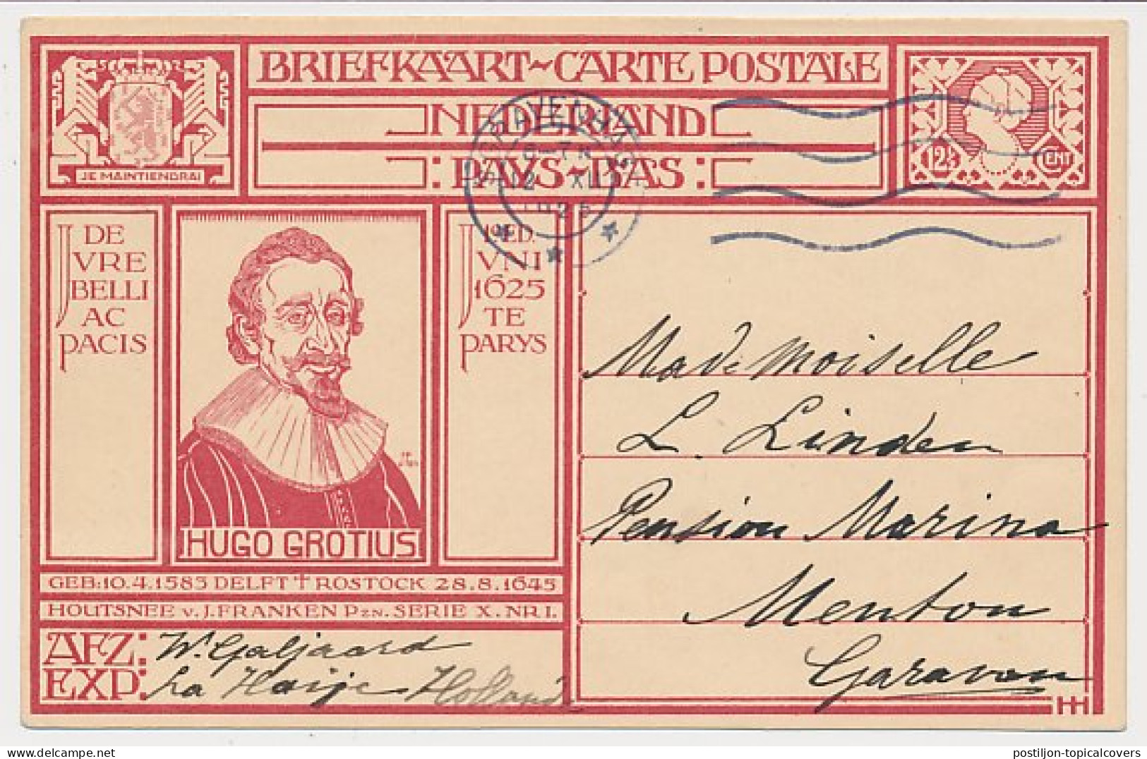 Briefkaart G. 207 Den Haag - Frankrijk 1925 - Ganzsachen