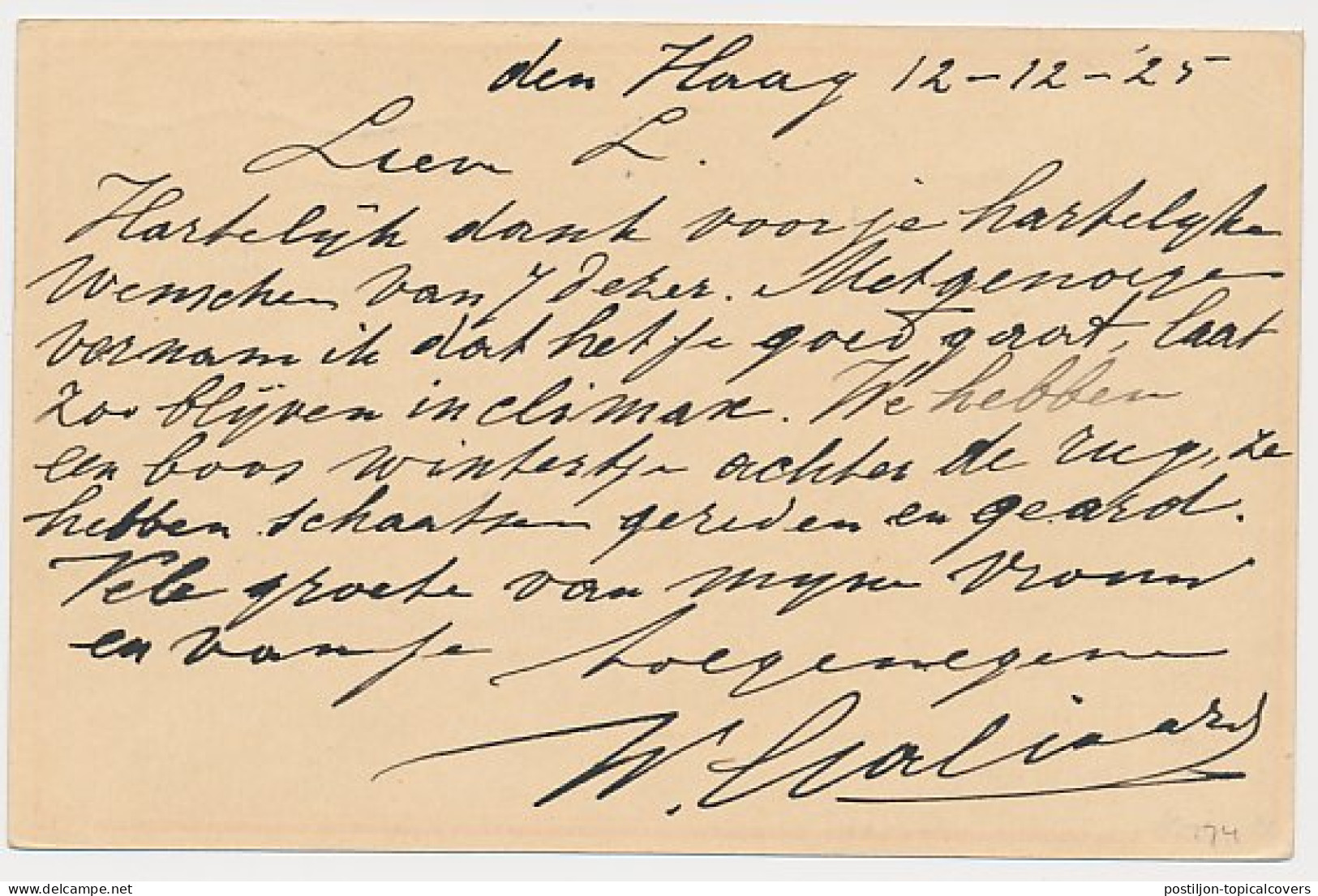Briefkaart G. 207 Den Haag - Frankrijk 1925 - Postwaardestukken