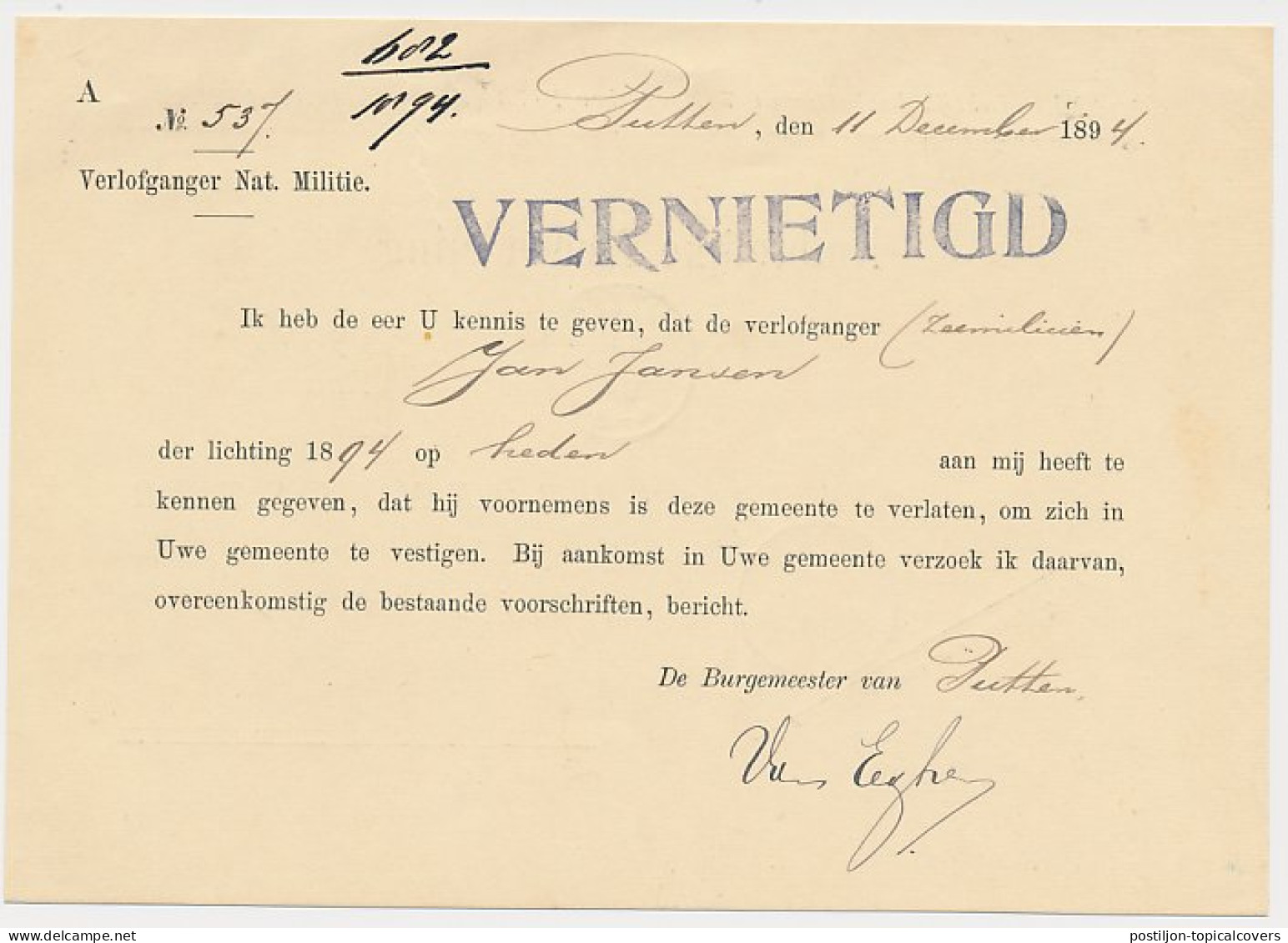 Kleinrondstempel Putten 1894 - Unclassified