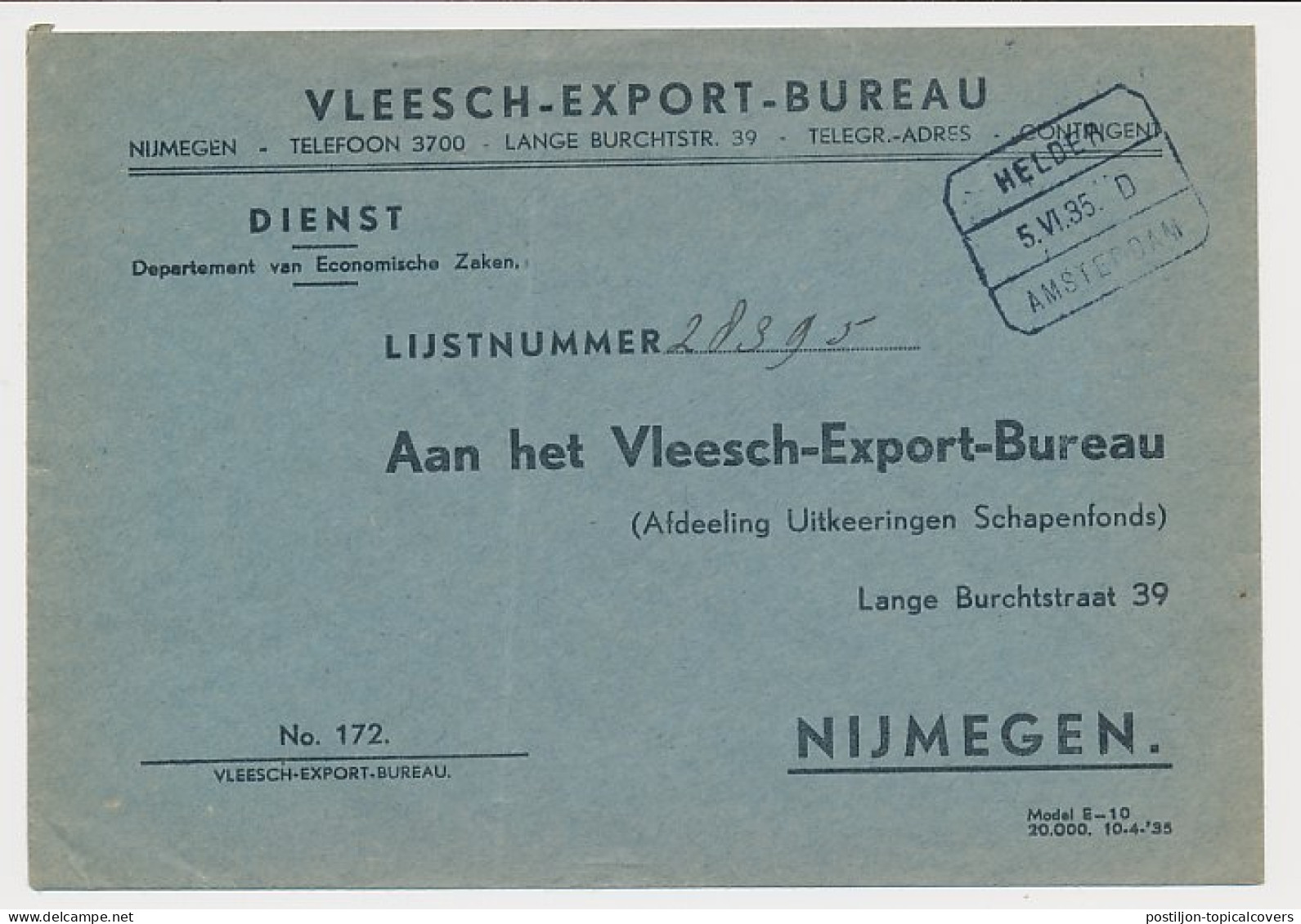 Treinblokstempel : Helder - Amsterdam D 1935 - Non Classés