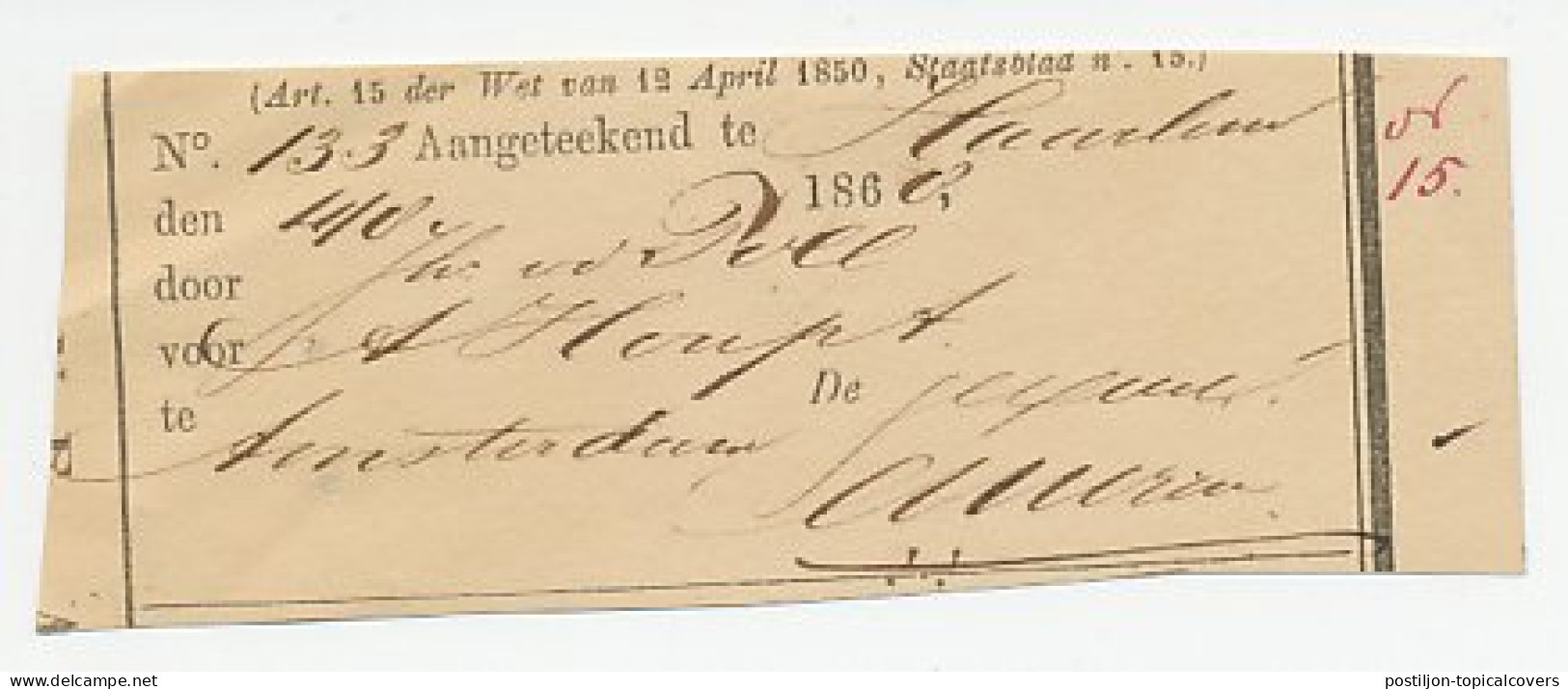 Haarlem 1868 - Ontvangbewijs Aangetekende Zending - Zonder Classificatie