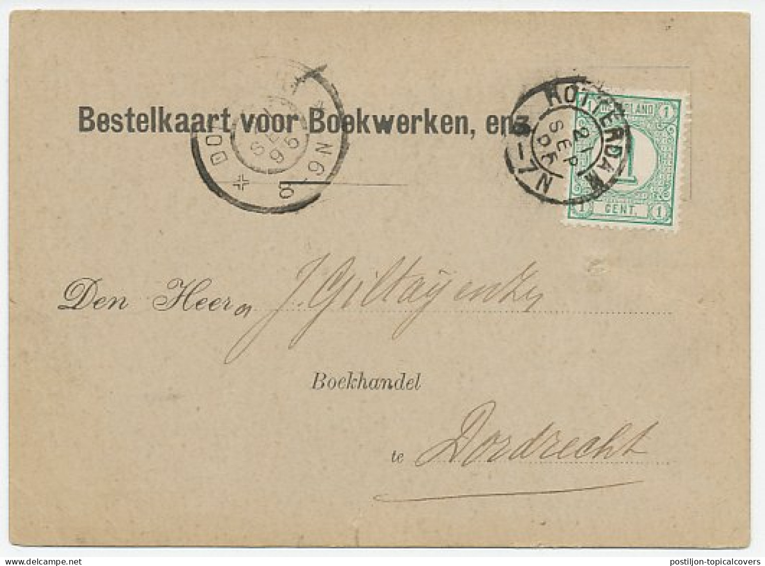 Em. 1894 Rotterdam - Dordrecht Bestelkaart Voor Boekwerken - Briefe U. Dokumente