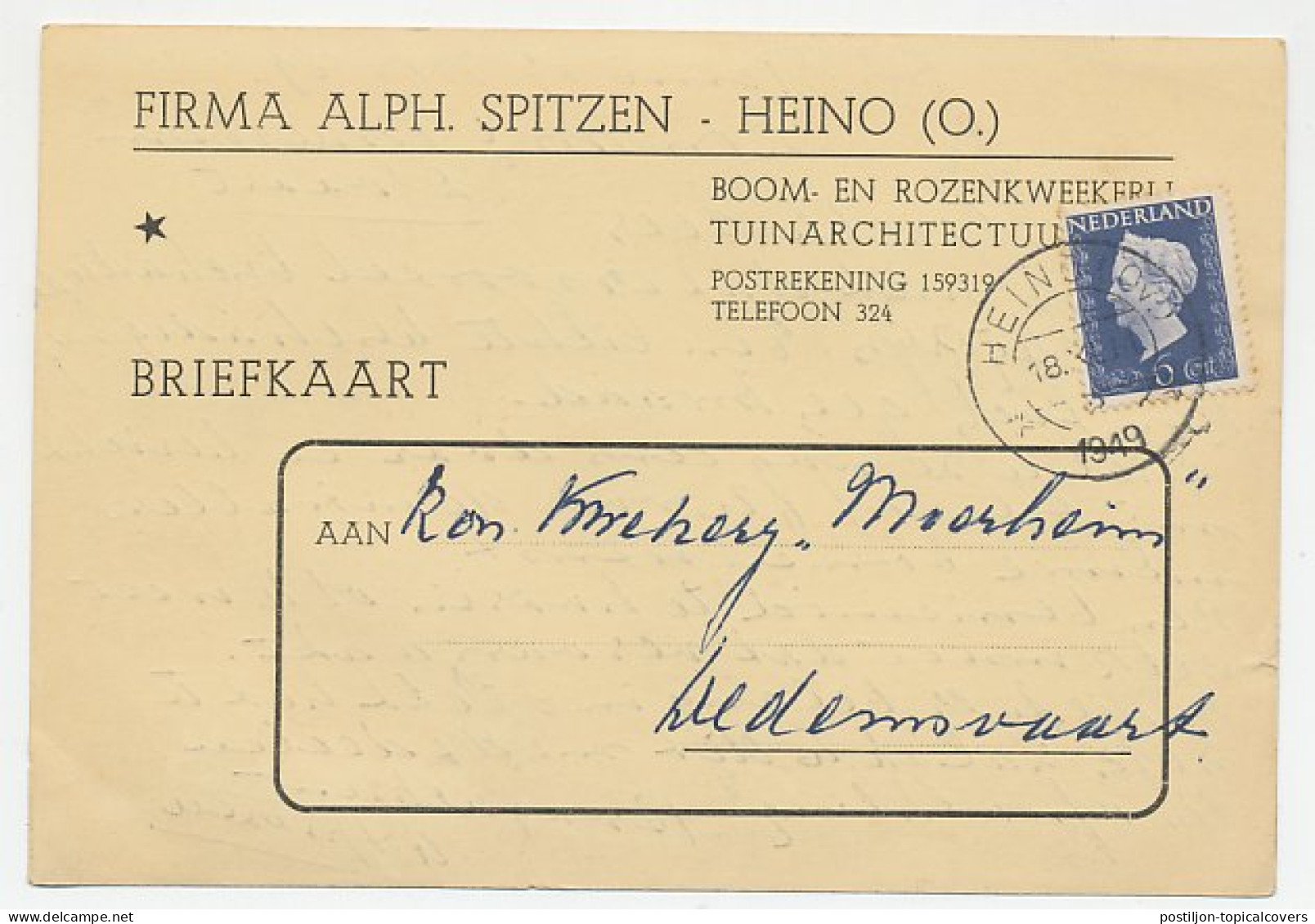 Firma Briefkaart Heino 1949 - Boom / Rozenkwekerij - Non Classés