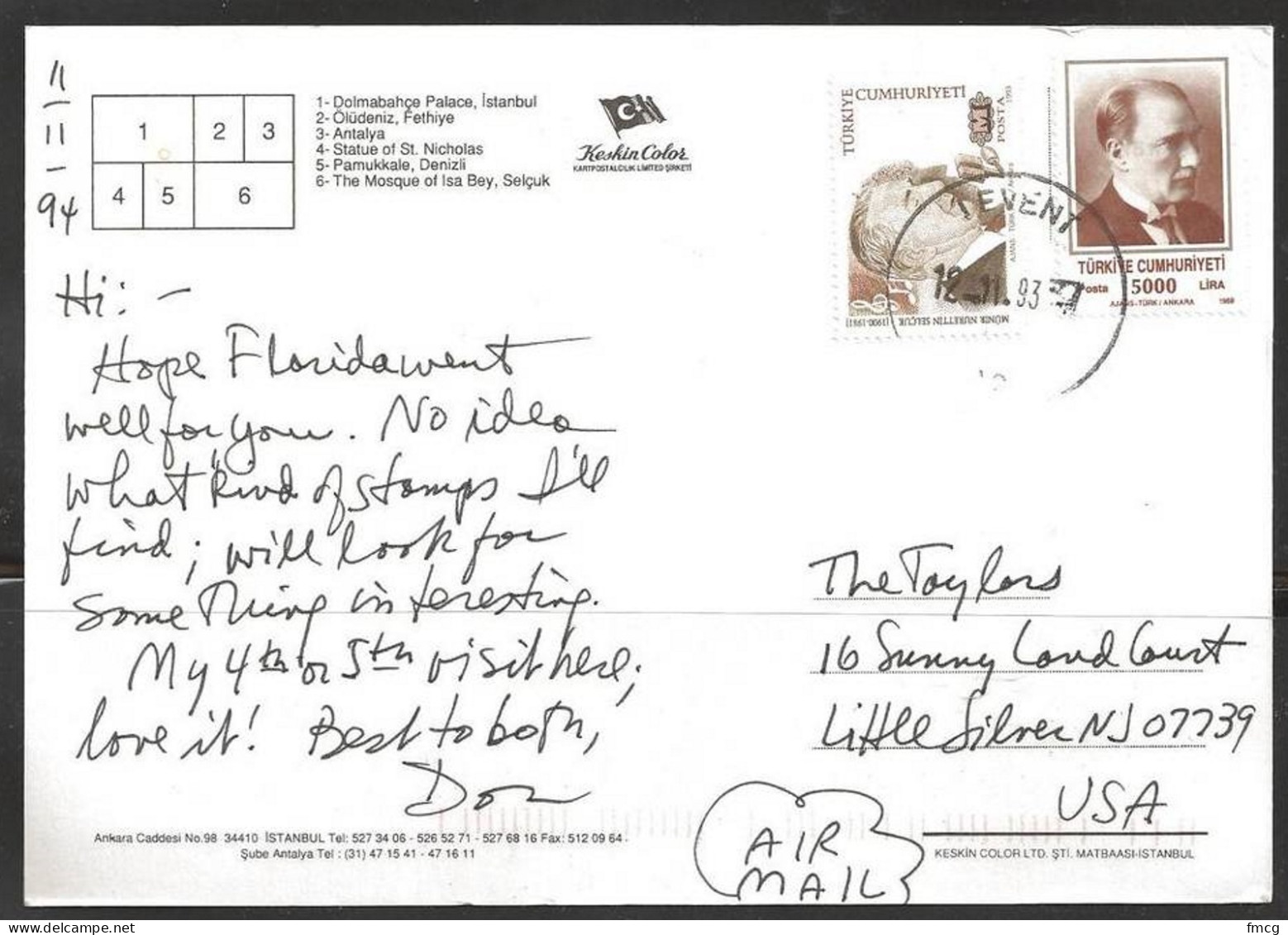 1993 "M" Selcuk Composer, (12-11-93) Pc To USA - Briefe U. Dokumente