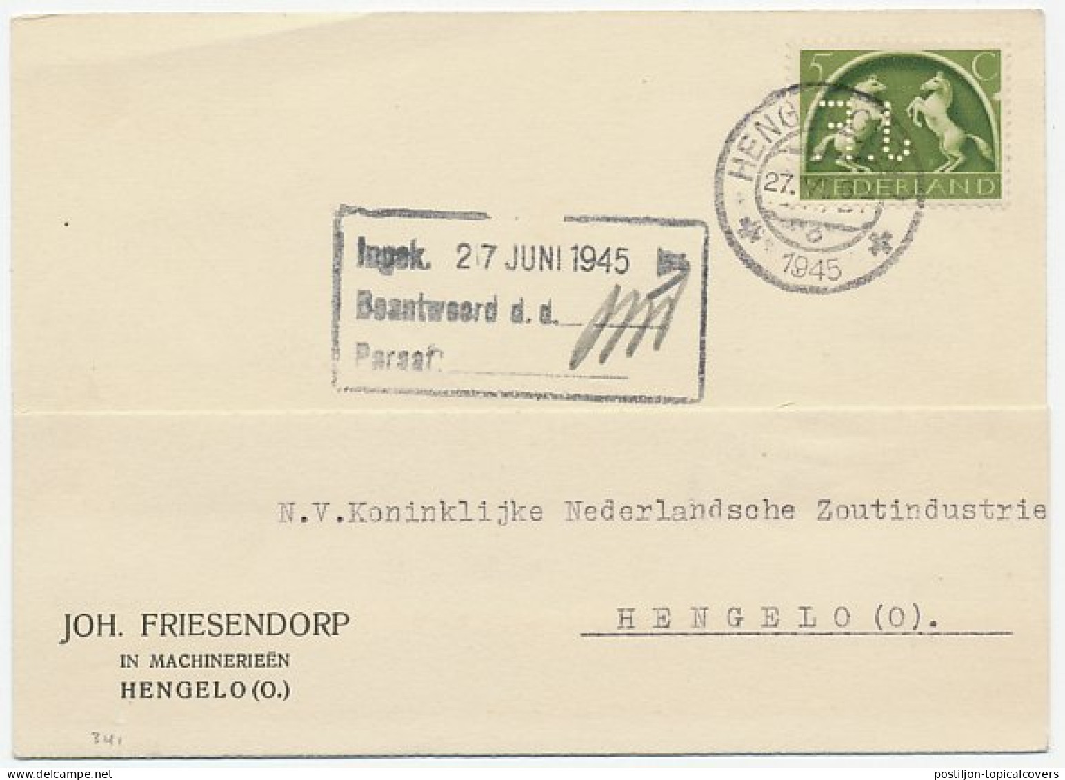 Perfin Verhoeven 331 - J.F. - Hengelo 1945 - Ohne Zuordnung