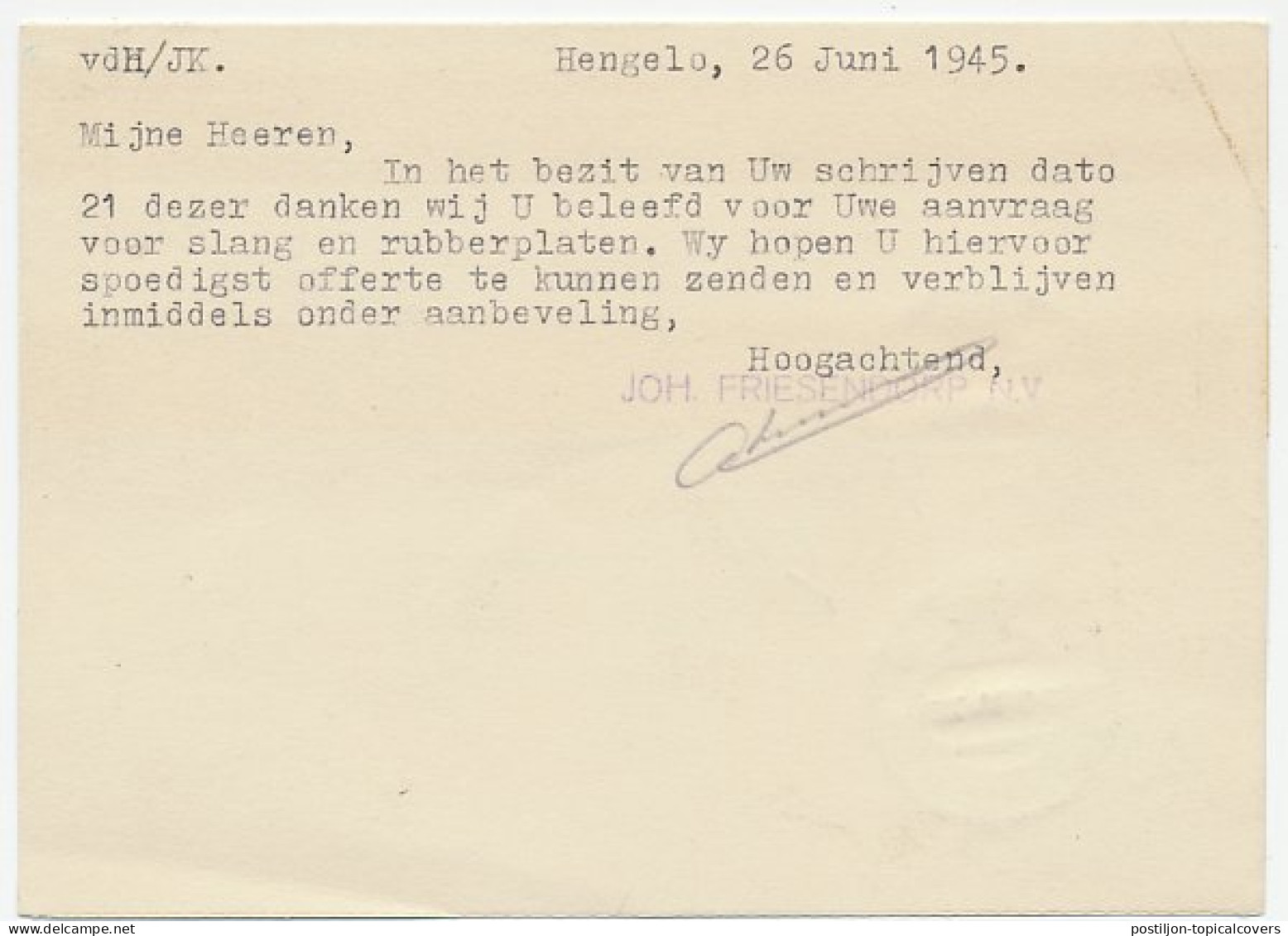 Perfin Verhoeven 331 - J.F. - Hengelo 1945 - Ohne Zuordnung