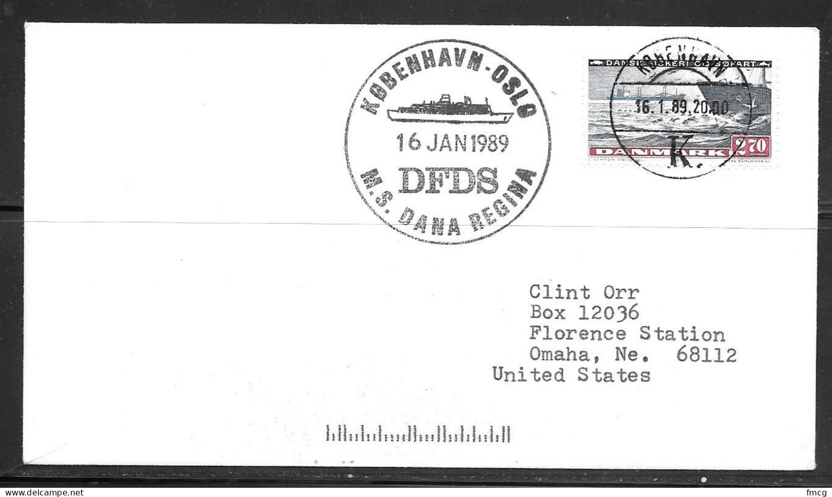 1989 DFDS Ferry Cancel, M.S. Dana Regina, 16 Jan 1989, Kobenhavn-Olso  - Briefe U. Dokumente