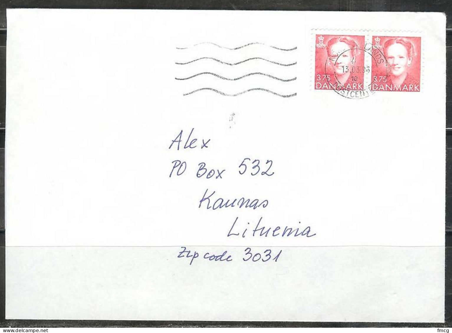 1995 Pair 3.75K Queen Margrethe II On Cover To Lithuania - Cartas & Documentos
