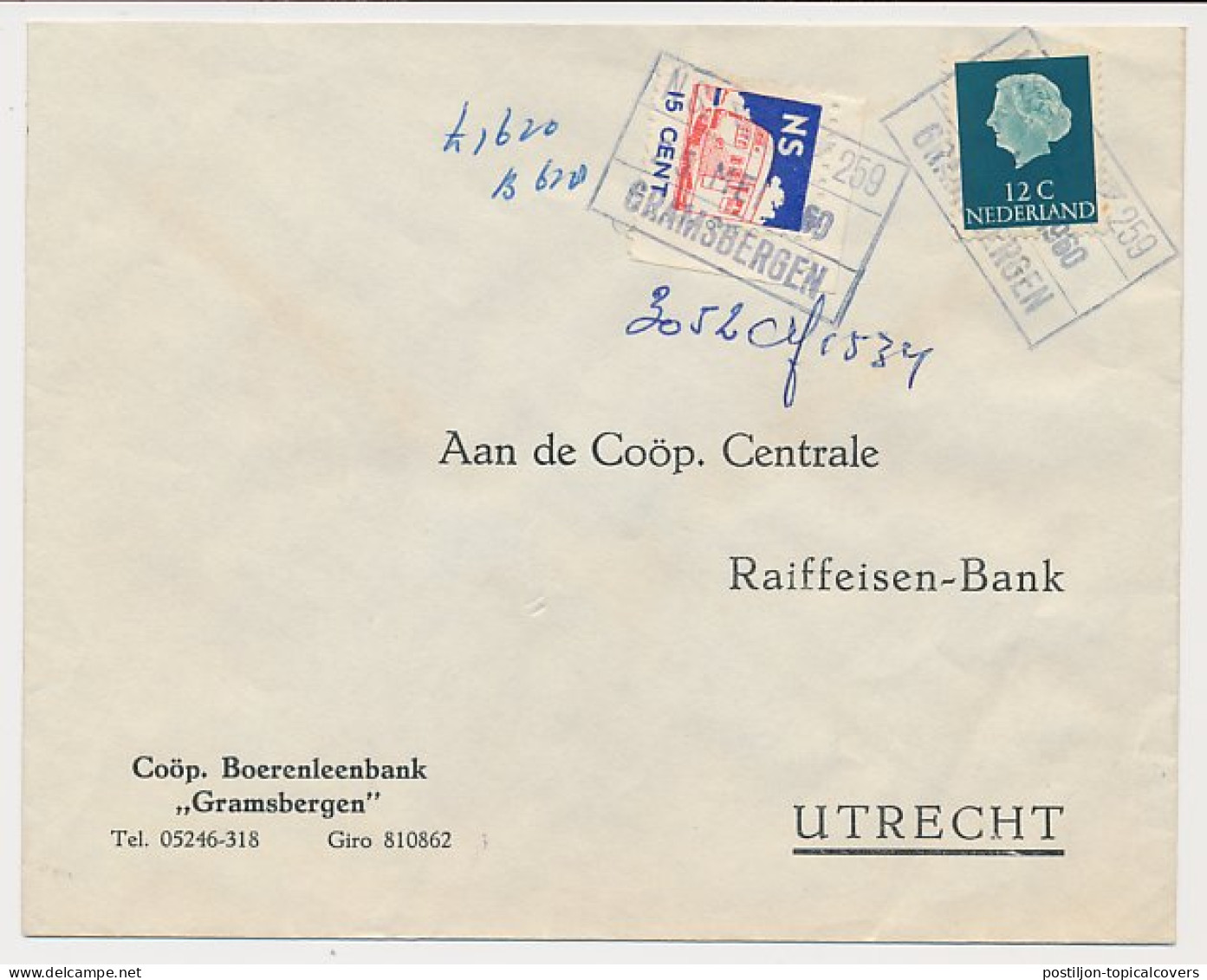 Treinbrief Gramsbergen - Utrecht 1960 - Zonder Classificatie