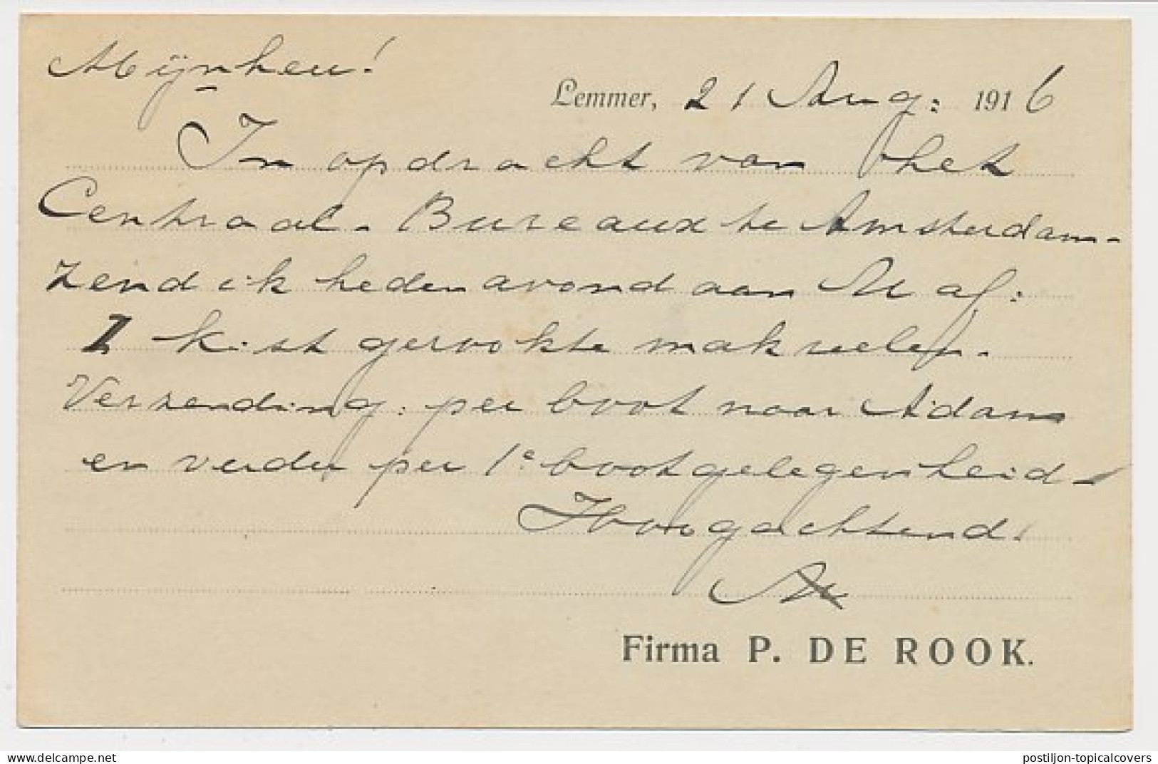 Firma Briefkaart Lemmer 1916 - Vishandel - Non Classés