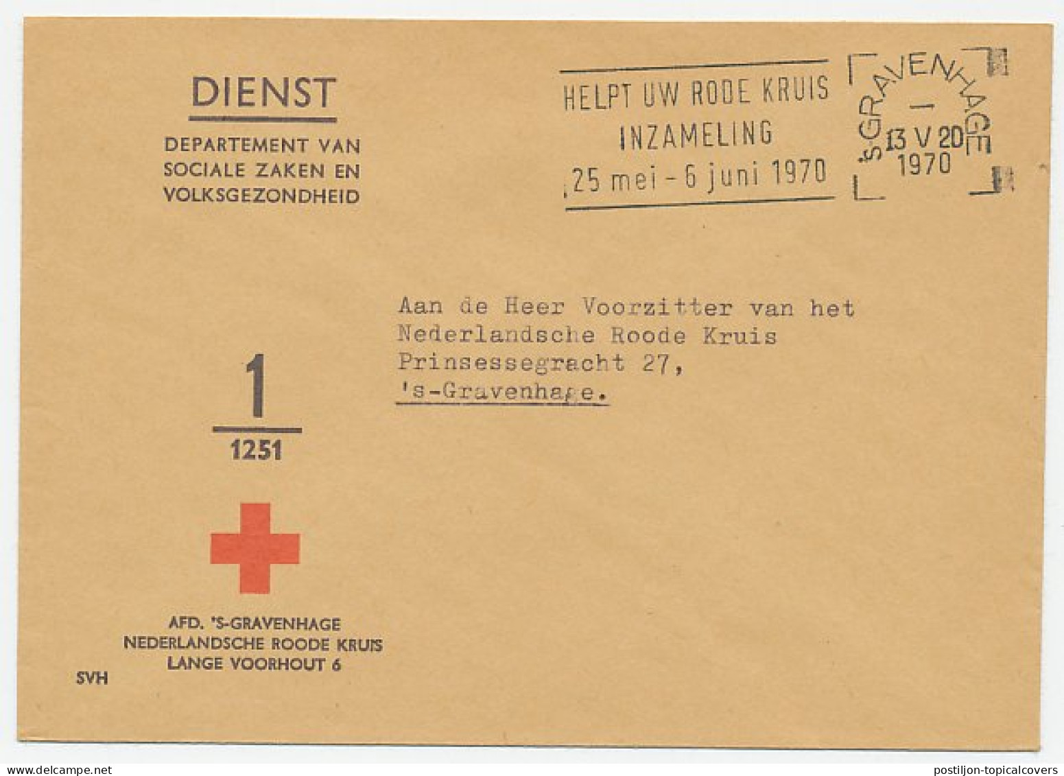 Dienst Roode Kruis Locaal Te Den Haag 1970 - Stempel Rode Kruis - Zonder Classificatie