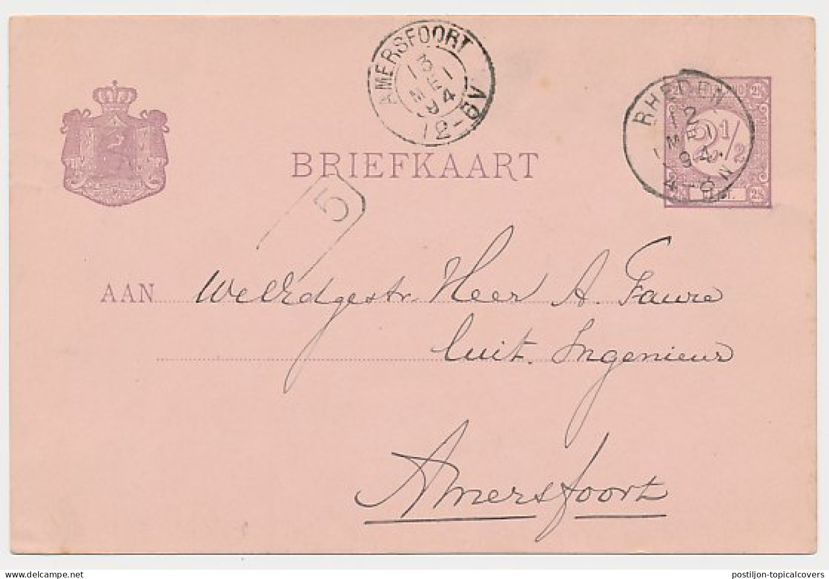 Kleinrondstempel Rheden 1894 - Ohne Zuordnung