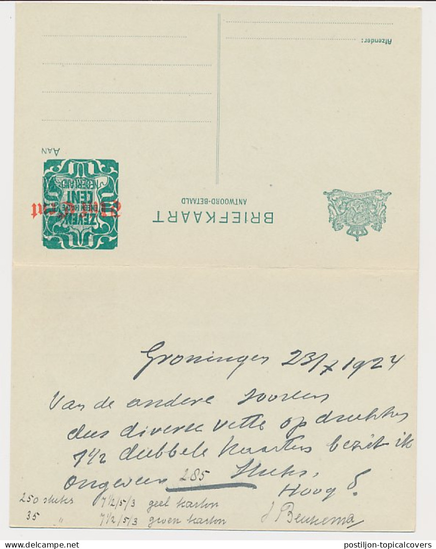 Briefkaart G. 182 I Groningen - Amsterdam 1924 - Postwaardestukken