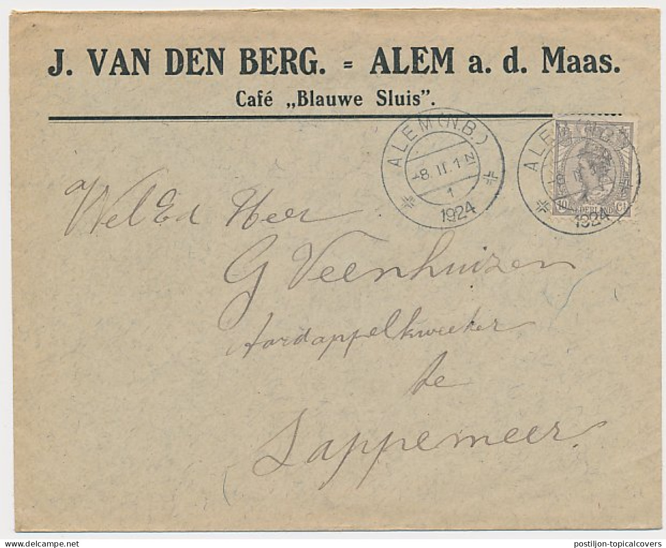 Firma Envelop Alem A.d. Maas 1924 - Cafe Blauwe Sluis - Zonder Classificatie
