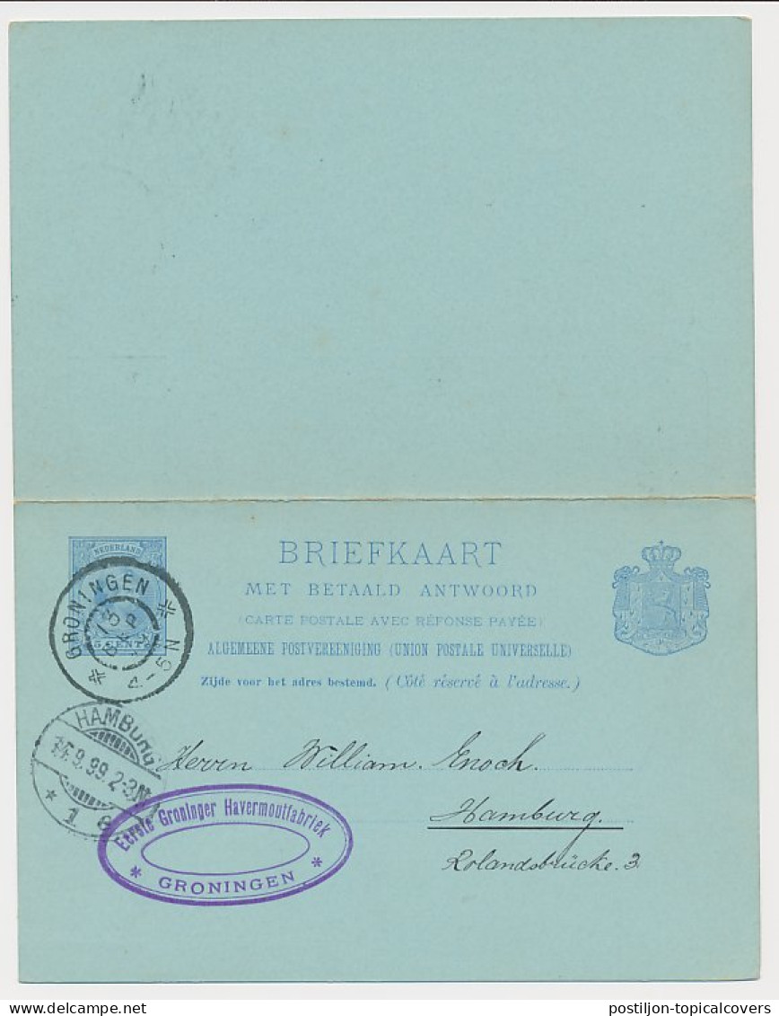 Briefkaart G. 37 Groningen - Hamburg Duitsland 1899 - Ganzsachen