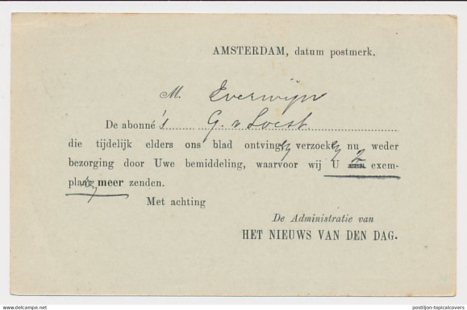 Briefkaart G. 90 A I Particulier Bedrukt Amsterdam 1919 - Postal Stationery