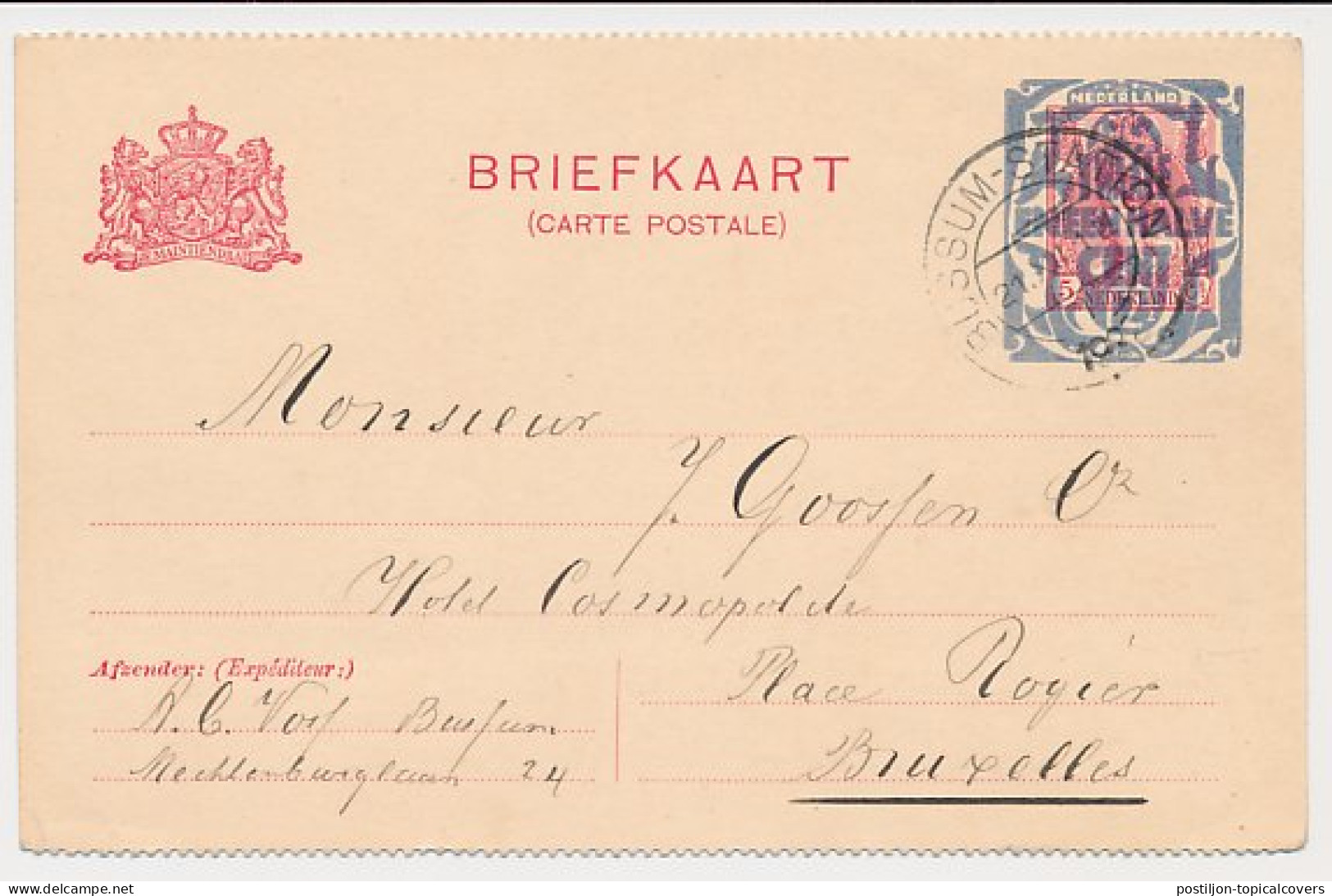 Briefkaart G. 156 B II Bussum - Brussel Belgie 1922 - Postal Stationery