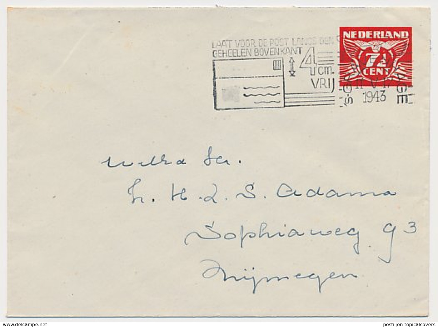 Envelop G. 29 B Den Haag - Nijmegen 1943 - Postal Stationery